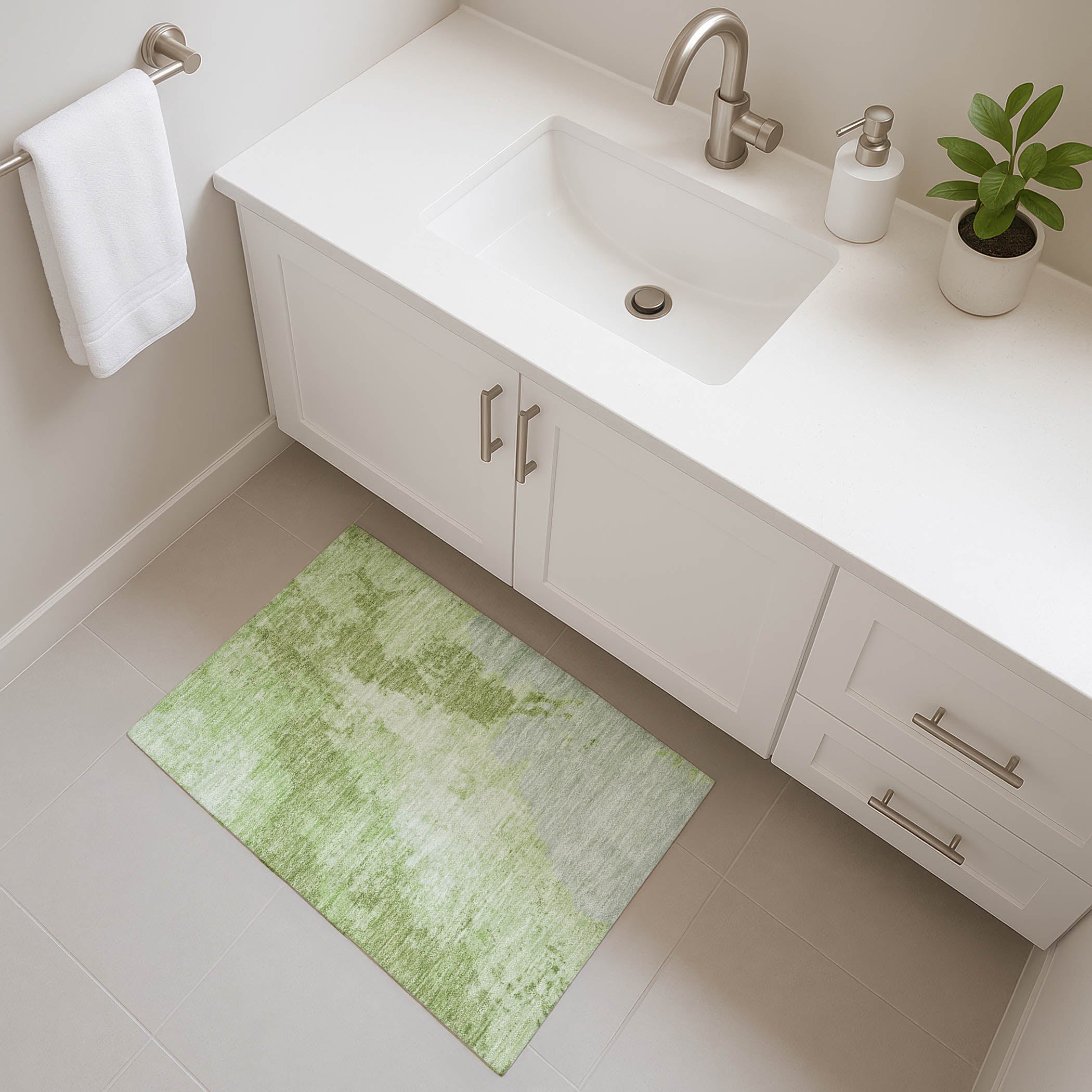Montevideo Machine Washable Transitional Aloe Green Rug 1'8" x 2'6" #shape_Rectangle