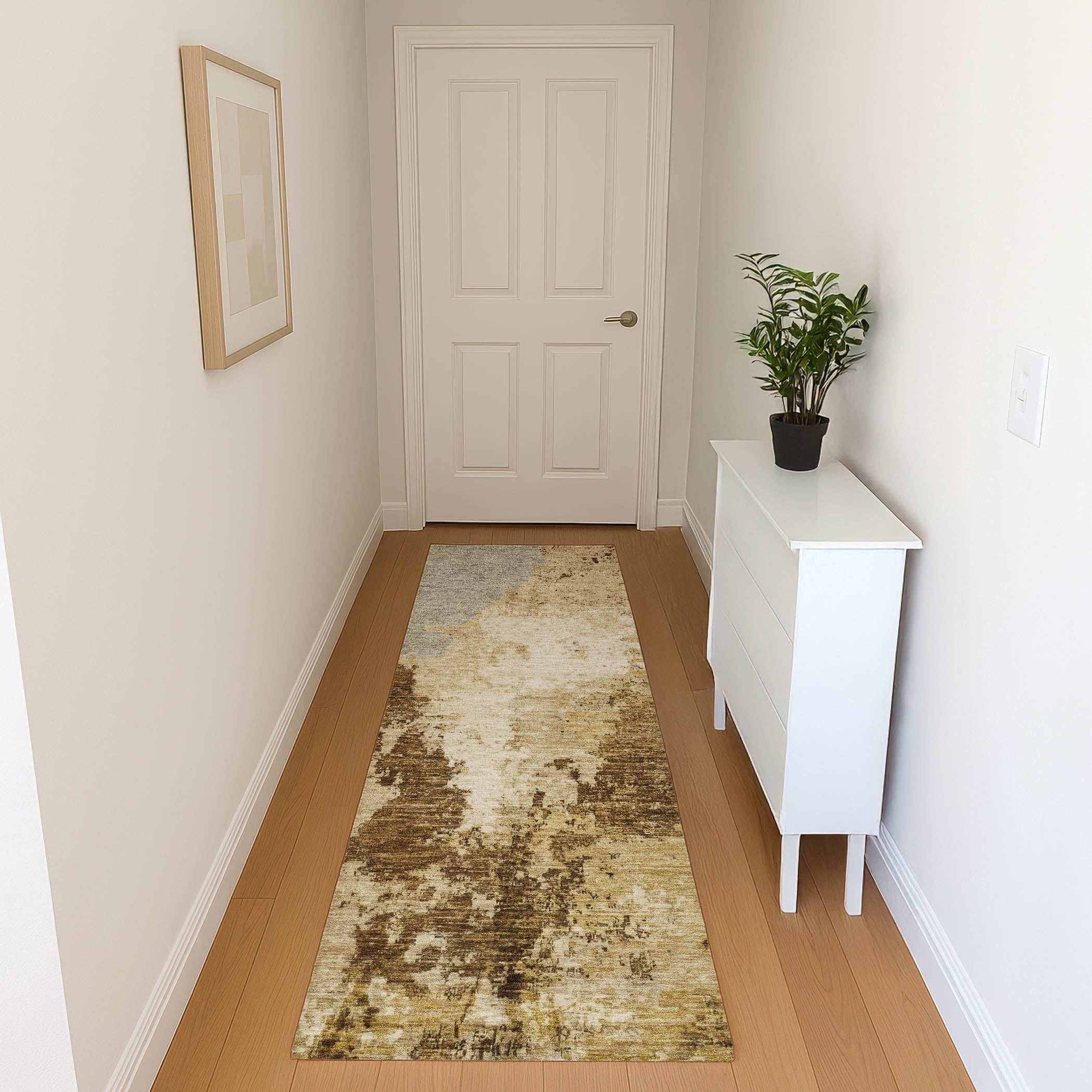 Montevideo Machine Washable Transitional Brown Rug 2'3" x 7'6" #shape_Runner
