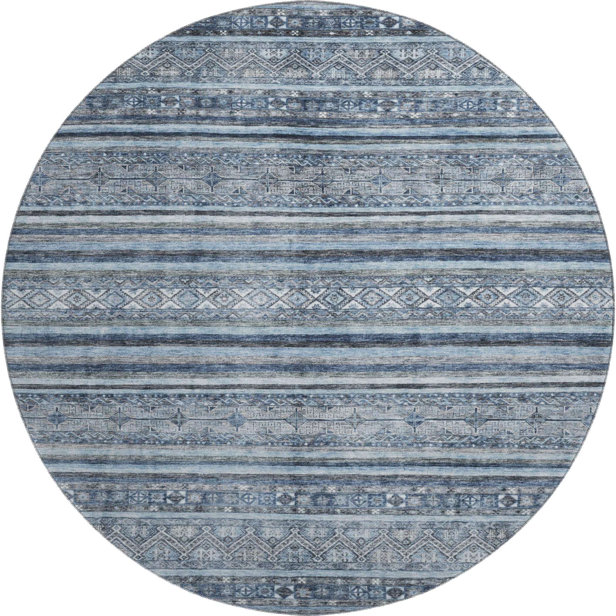 Bergen Machine Washable Transitional Blue Rug 8' x 8' #shape_Round
