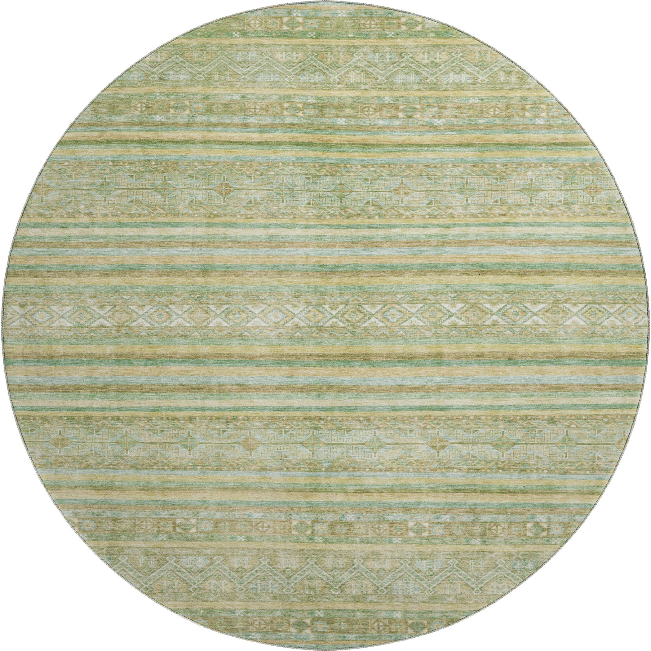 Bergen Machine Washable Transitional Green Rug 8' x 8' #shape_Round