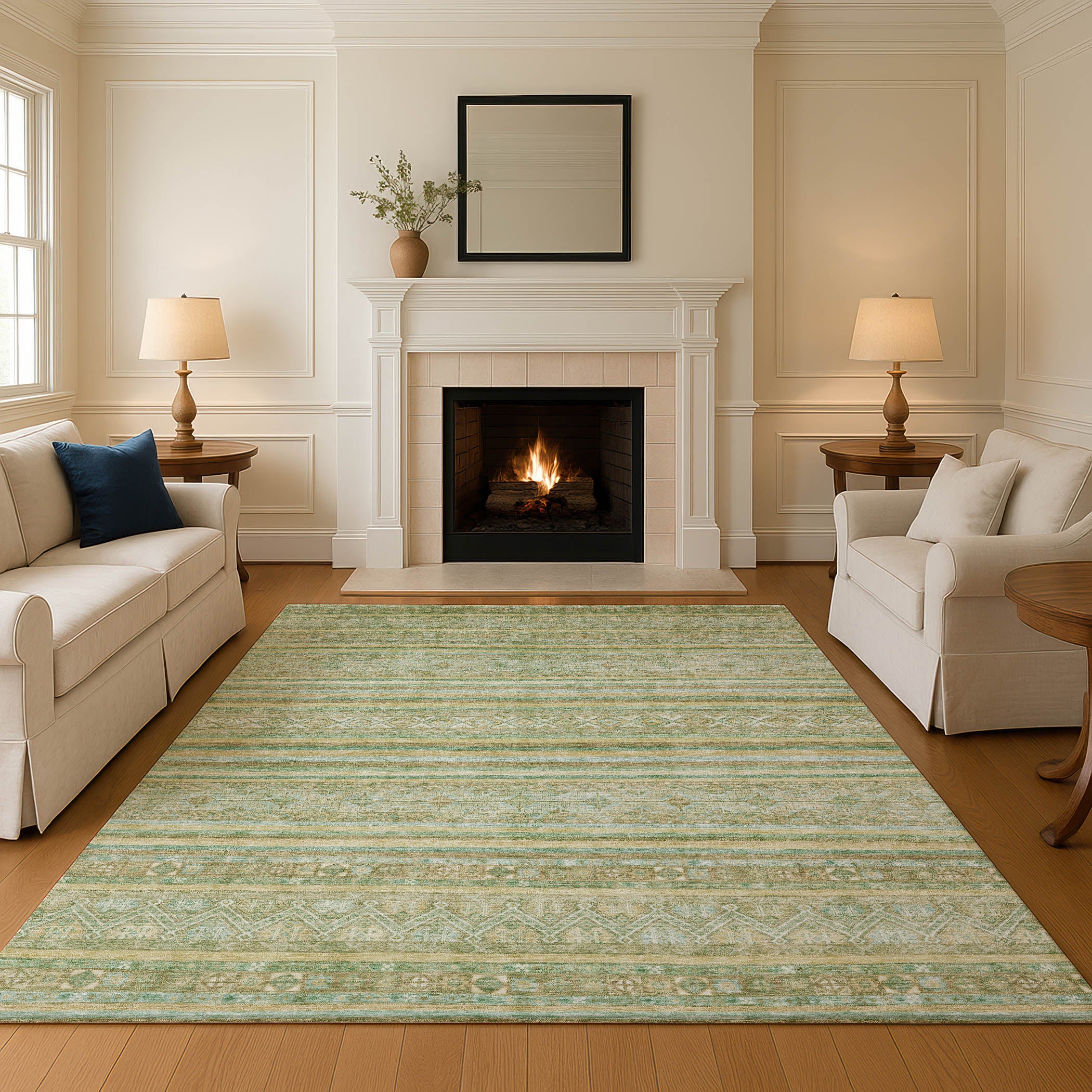 Bergen Machine Washable Transitional Green Rug 2'6" x 3'10" #shape_Rectangle