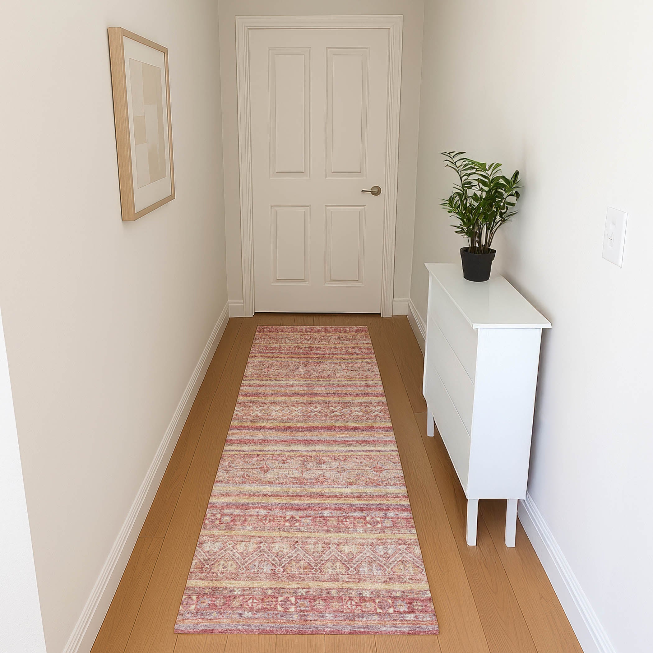 Bergen Machine Washable Transitional Paprika Orange Rug 2'3" x 7'6" #shape_Runner