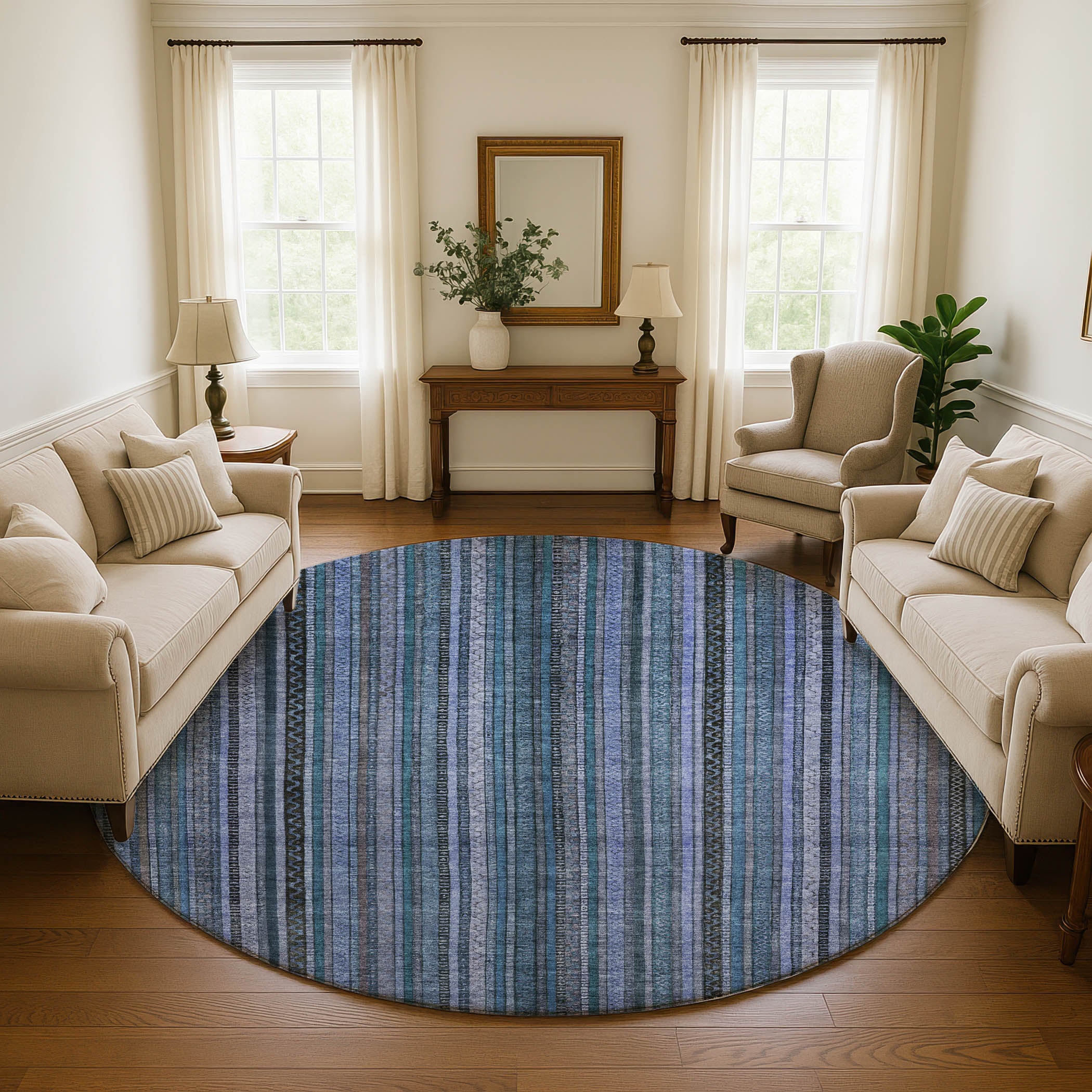 Jaipur Machine Washable Transitional Blue Rug 8' x 8' #shape_Round