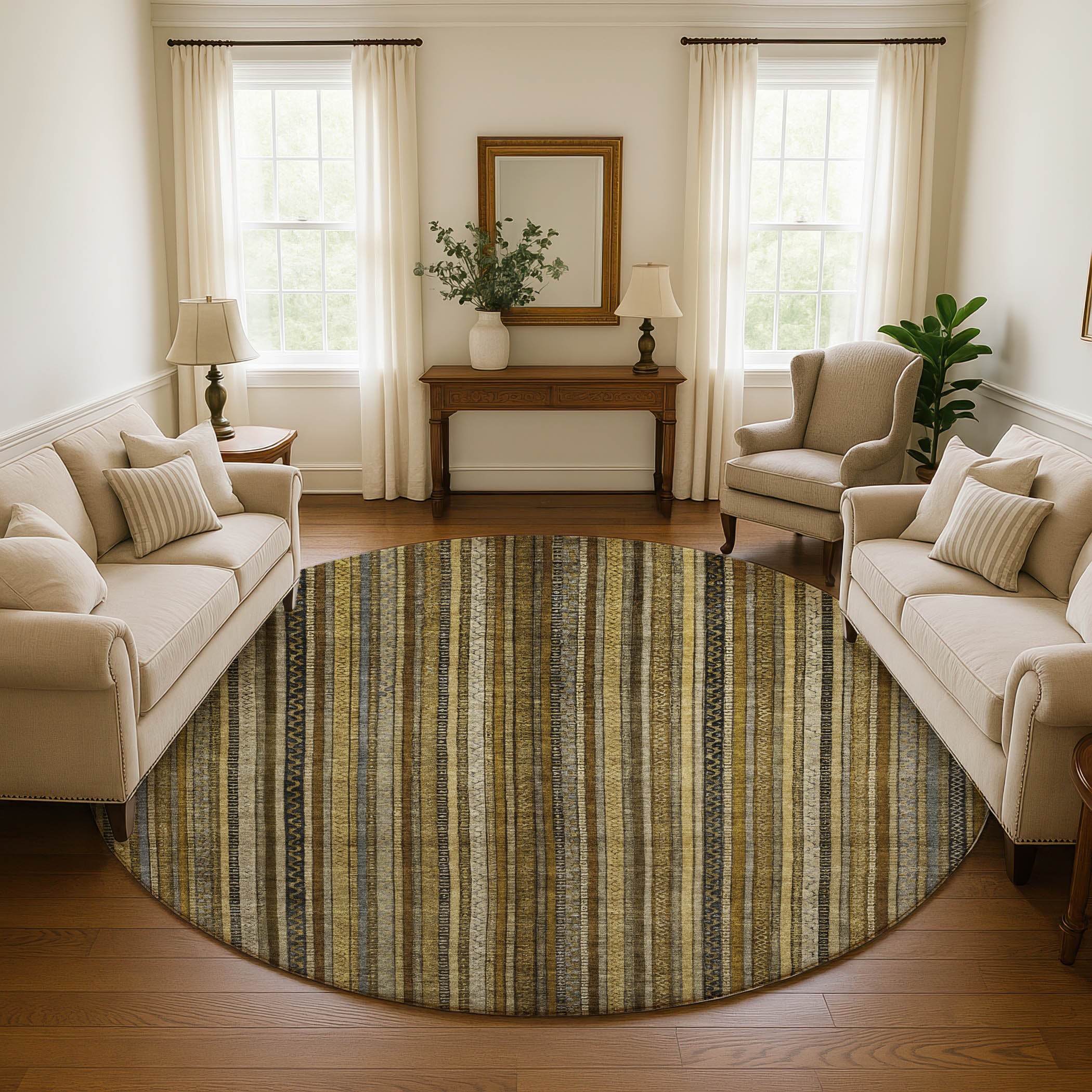 Jaipur Machine Washable Transitional Brown Rug 8' x 8' #shape_Round