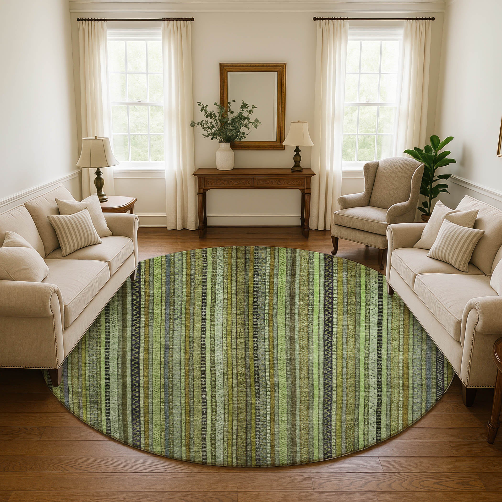 Jaipur Machine Washable Transitional Green Rug 8' x 8' #shape_Round