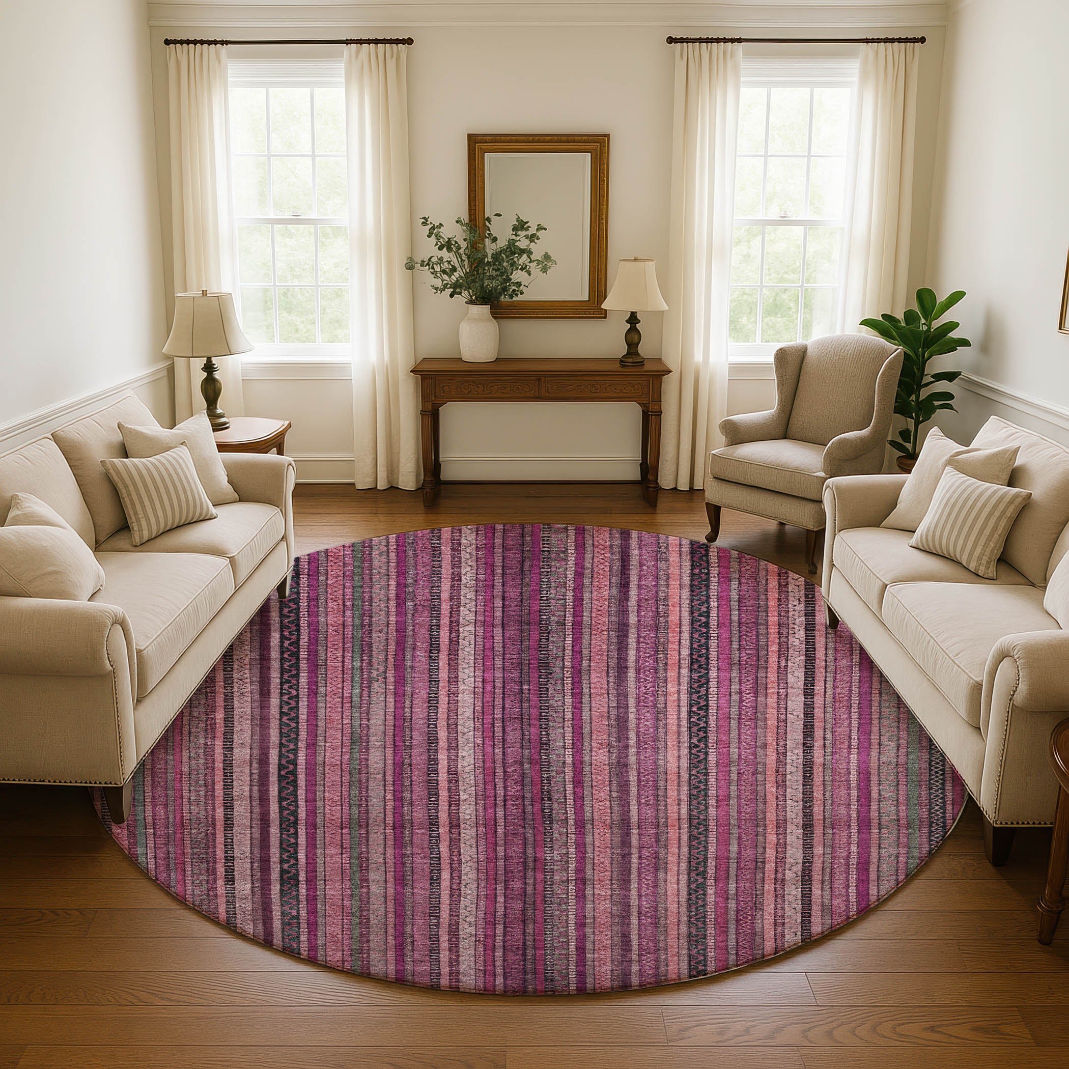 Jaipur Machine Washable Transitional Pink Rug 8' x 8' #shape_Round