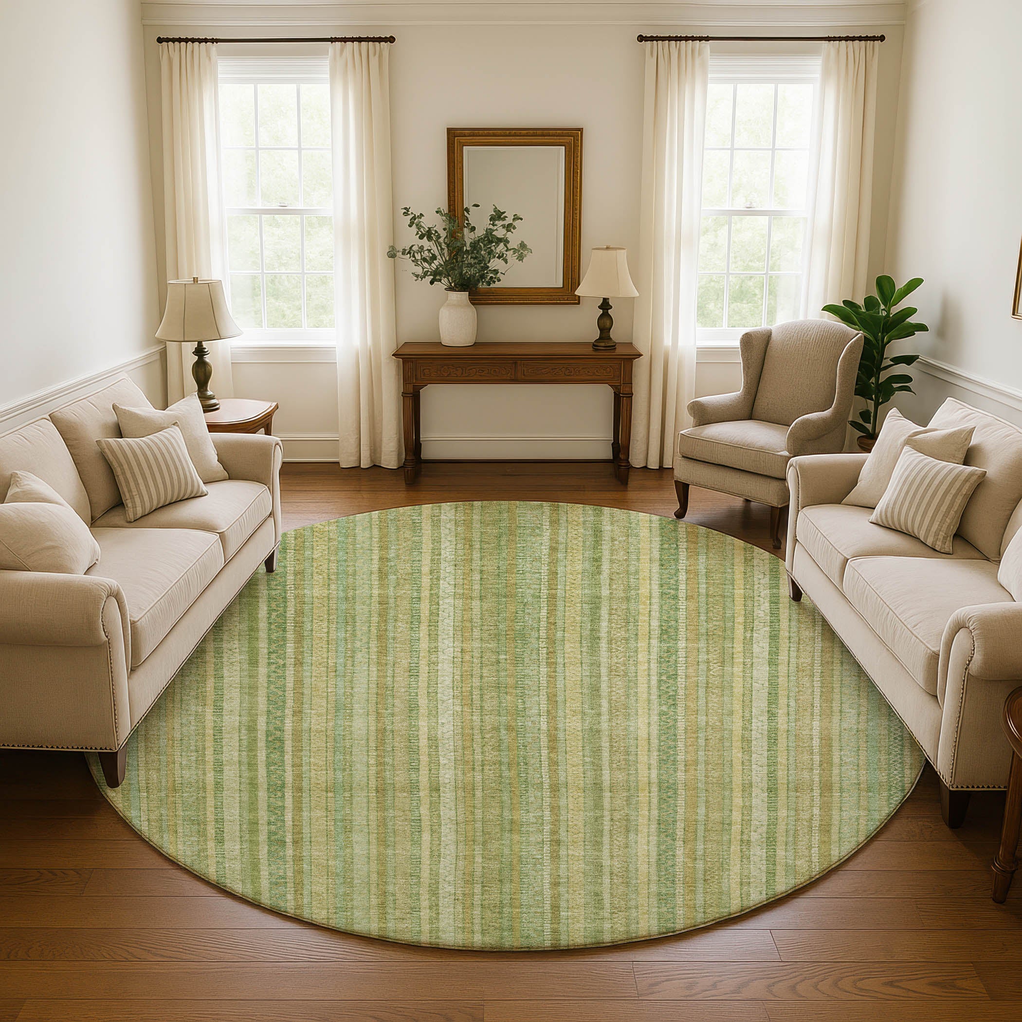 Marrakech Machine Washable Transitional Aloe Green Rug 8' x 8' #shape_Round