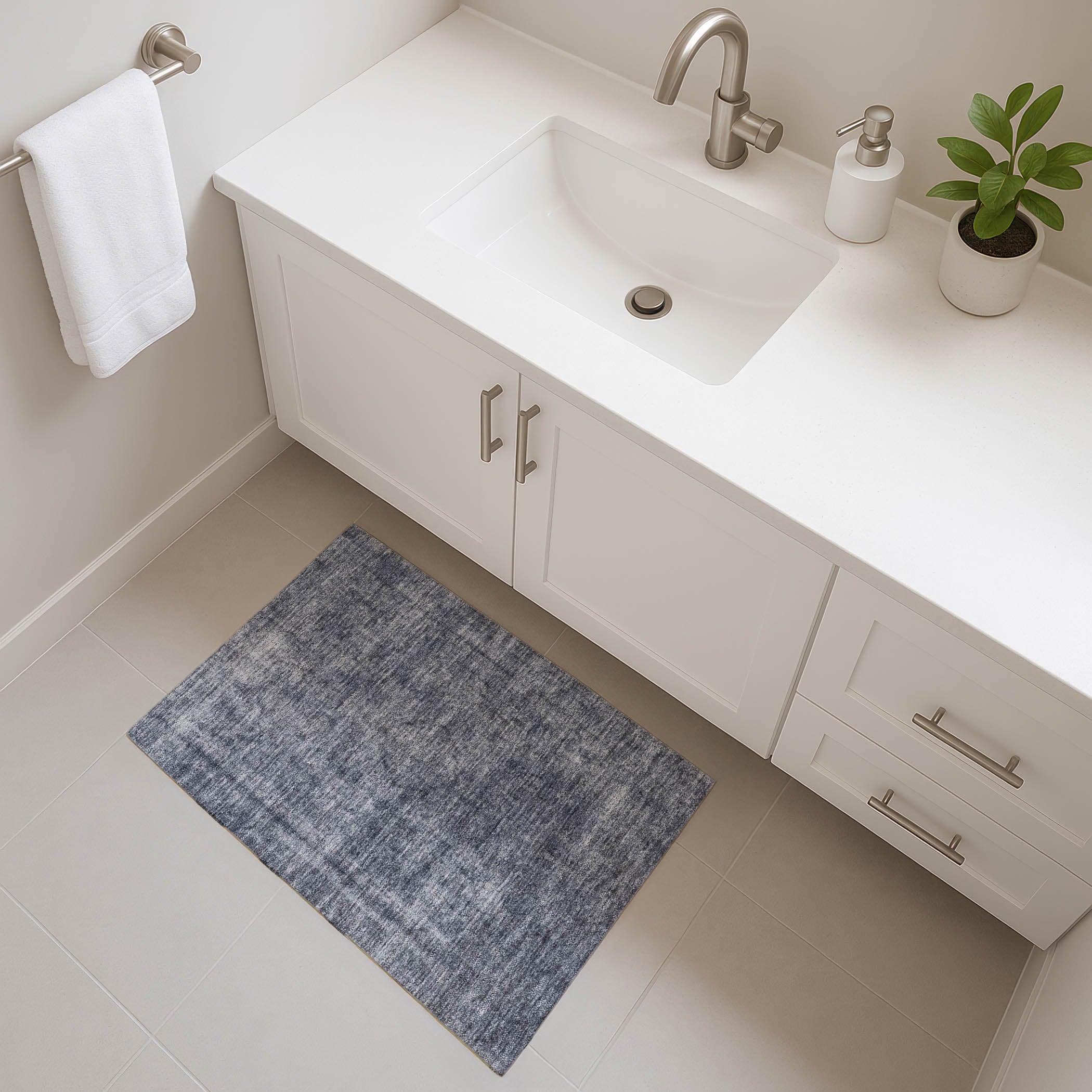Queenstown Machine Washable Traditional Blue Rug 1'8" x 2'6" #shape_Rectangle