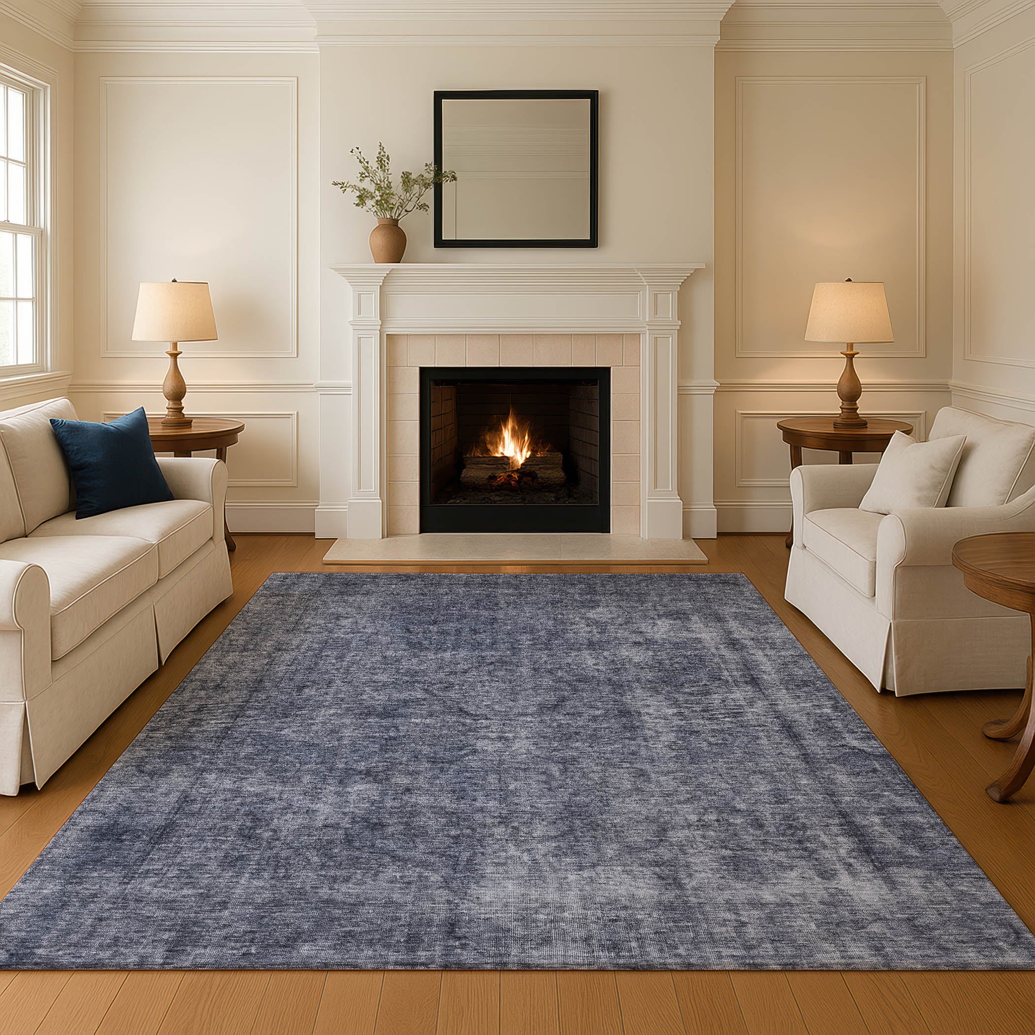 Queenstown Machine Washable Traditional Blue Rug 2'6" x 3'10" #shape_Rectangle