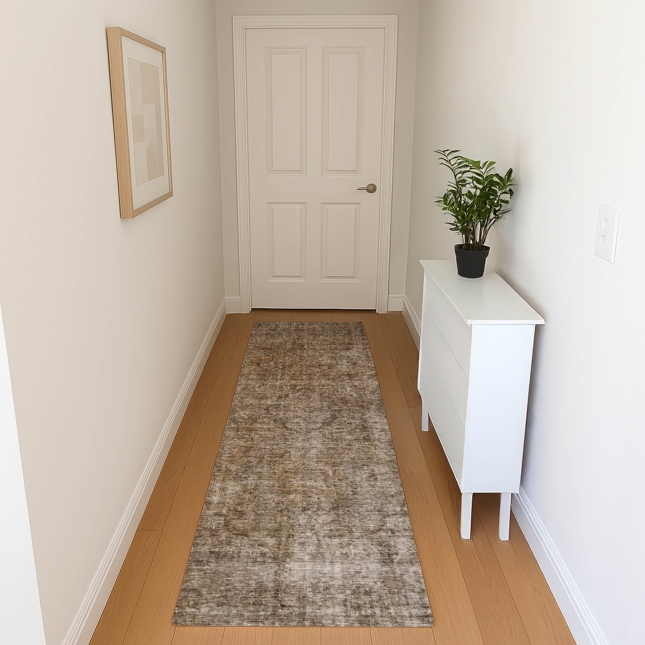 Queenstown Machine Washable Traditional Brown Rug 2'3" x 7'6" #shape_Runner