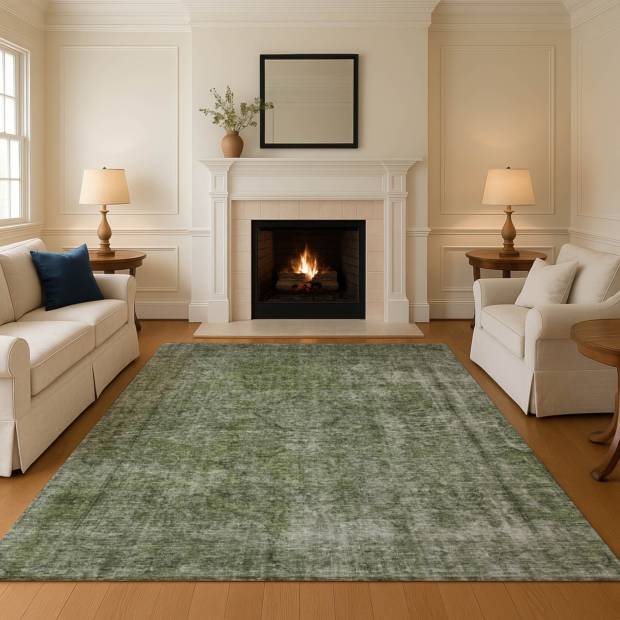Queenstown Machine Washable Traditional Green Rug 2'6" x 3'10" #shape_Rectangle