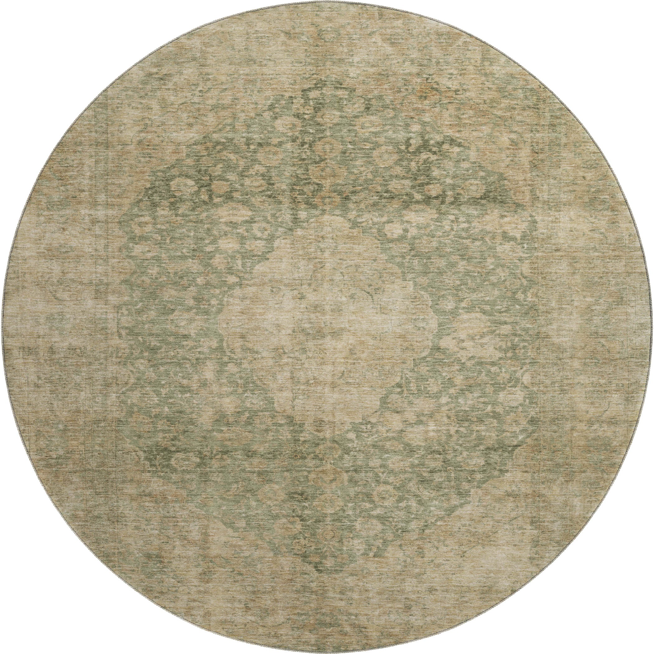 Seville Machine Washable Traditional Aloe Green Rug 8' x 8' #shape_Round