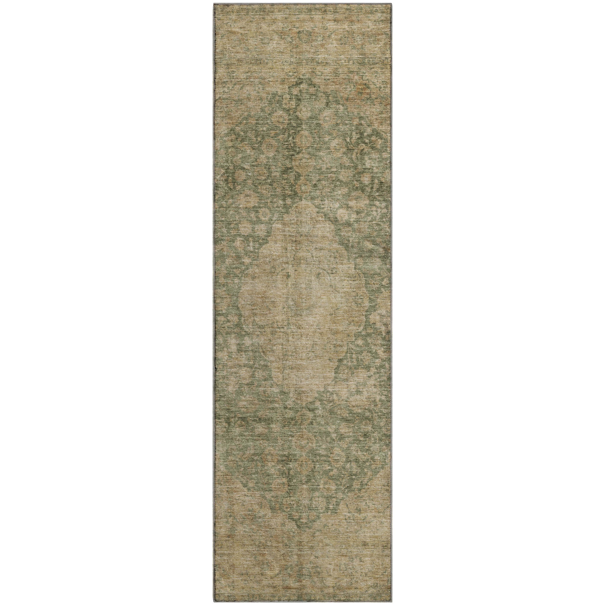 Seville Machine Washable Traditional Aloe Green Rug 2'3" x 7'6" #shape_Runner