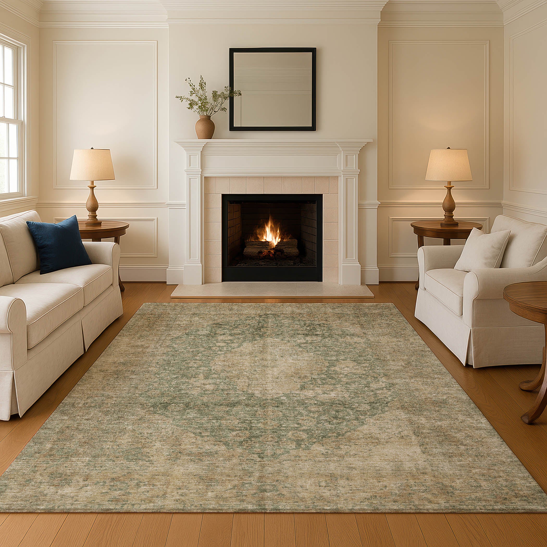 Seville Machine Washable Traditional Aloe Green Rug 2'6" x 3'10" #shape_Rectangle