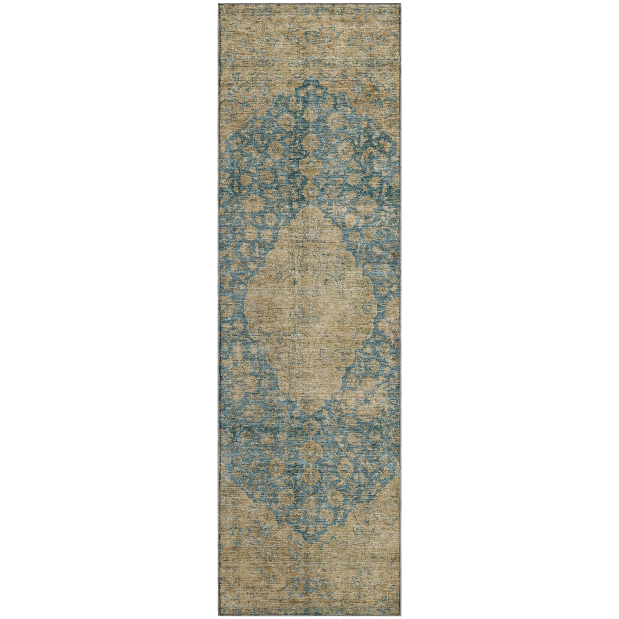 Seville Machine Washable Traditional Blue Rug 2'3" x 7'6" #shape_Runner