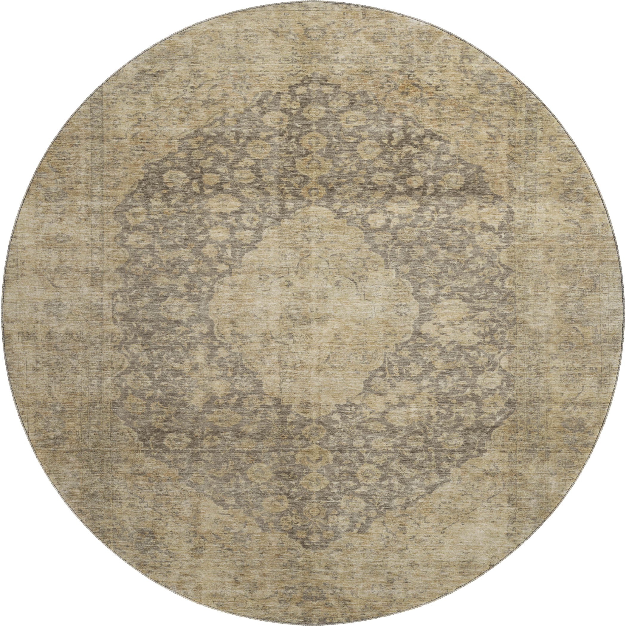 Seville Machine Washable Traditional Brown Rug 8' x 8' #shape_Round