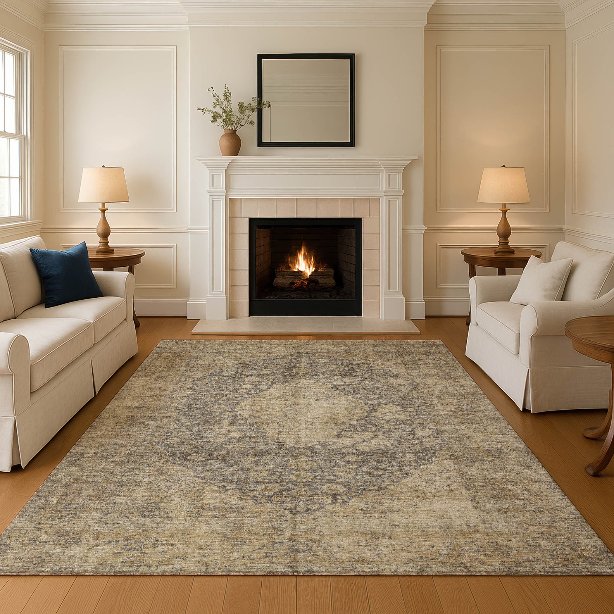 Seville Machine Washable Traditional Brown Rug 2'6" x 3'10" #shape_Rectangle