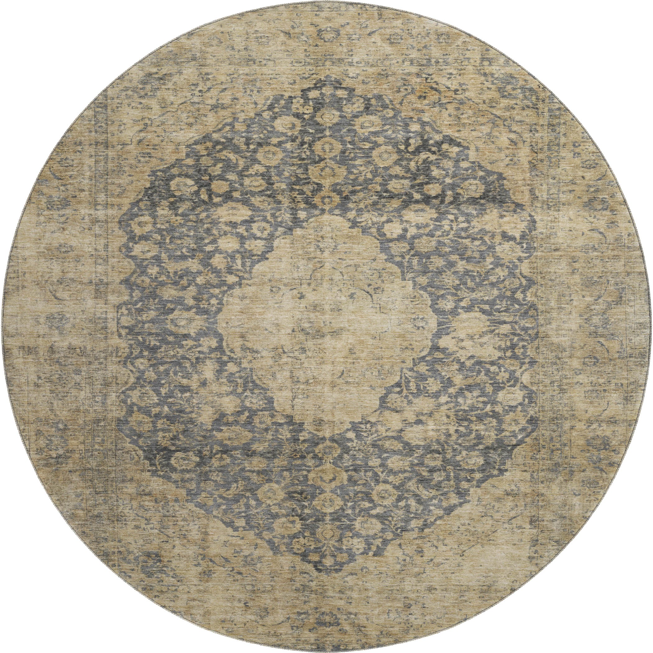Seville Machine Washable Traditional Charcoal Gray Rug 8' x 8' #shape_Round