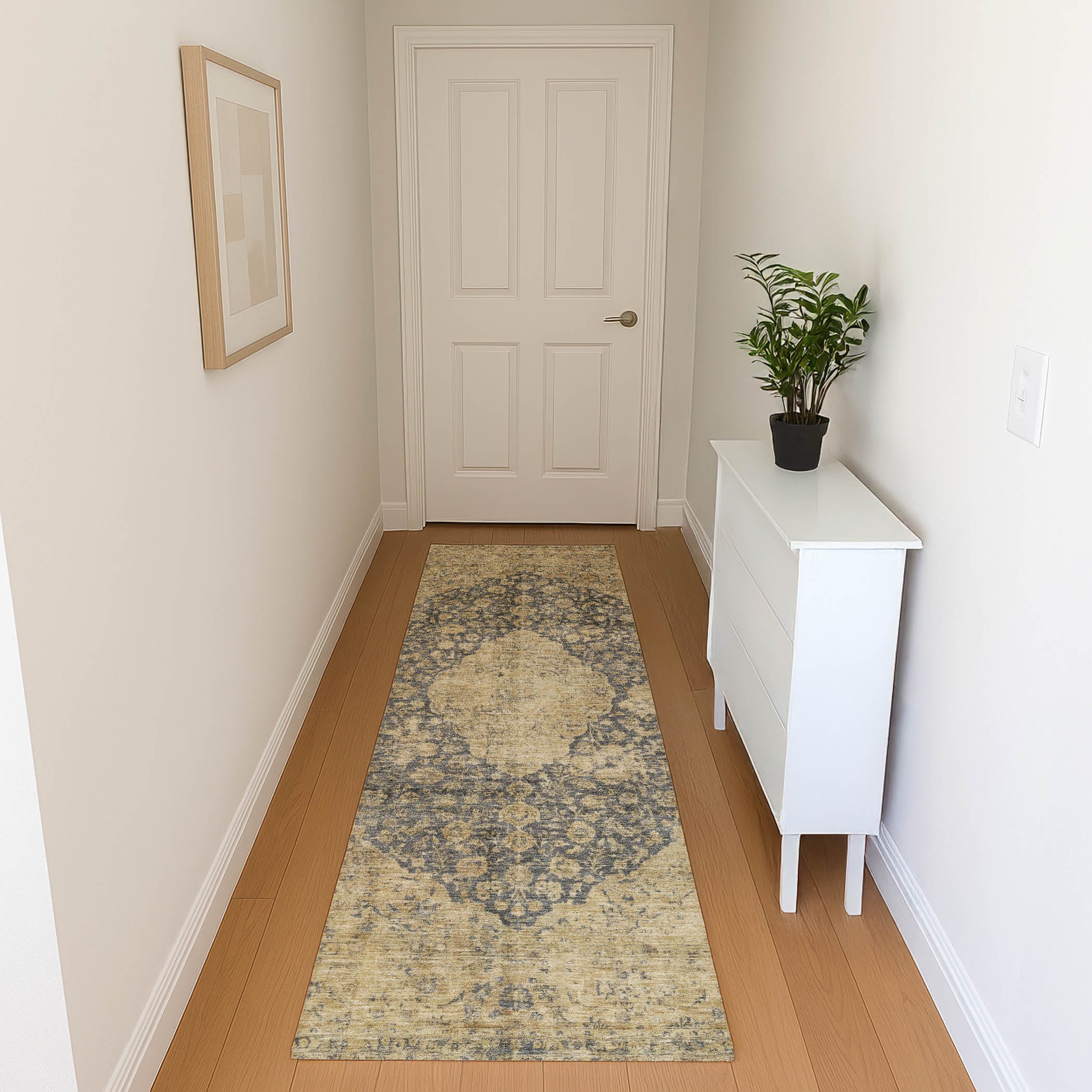 Seville Machine Washable Traditional Charcoal Gray Rug 2'3" x 7'6" #shape_Runner