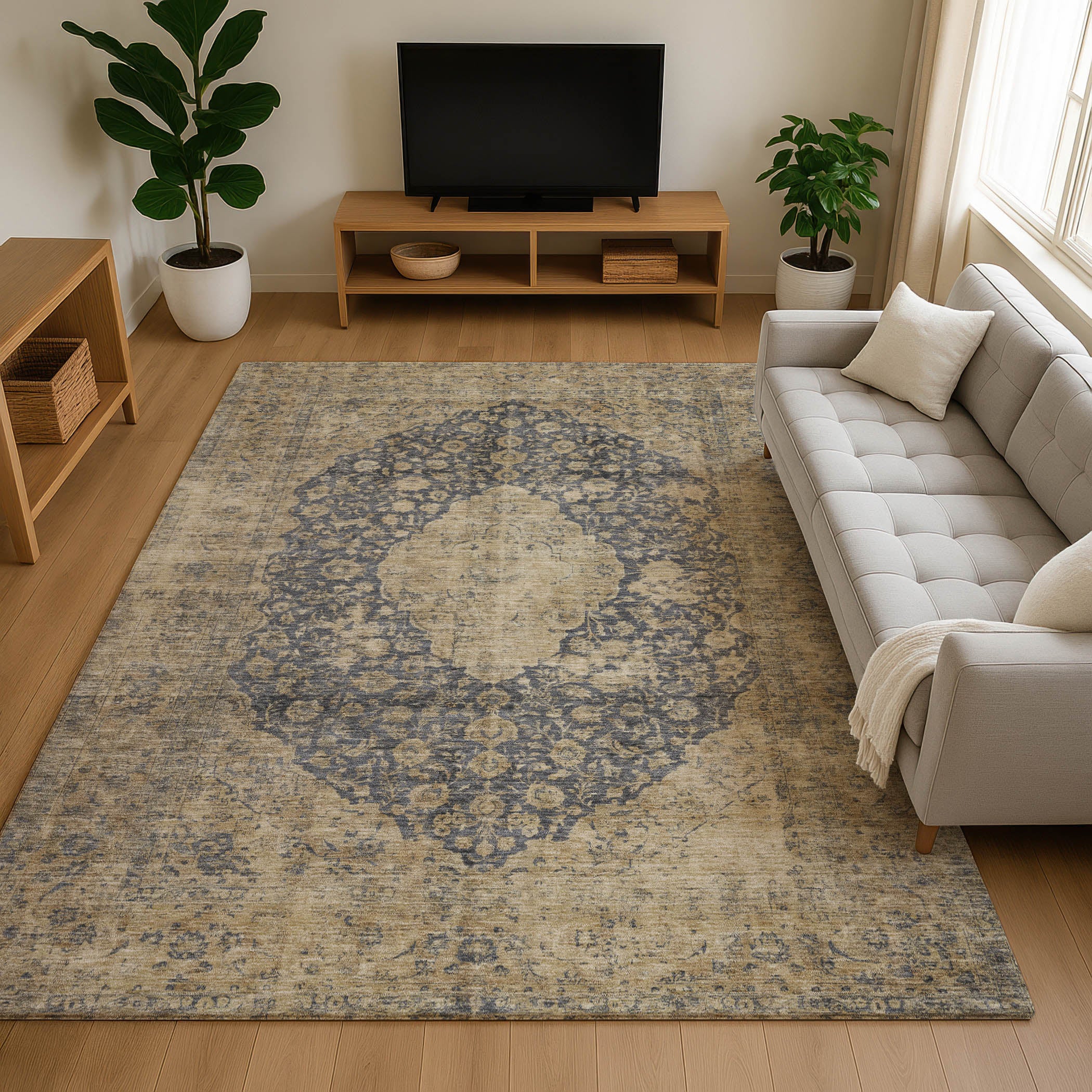 Seville Machine Washable Traditional Charcoal Gray Rug 2'6" x 3'10" #shape_Rectangle