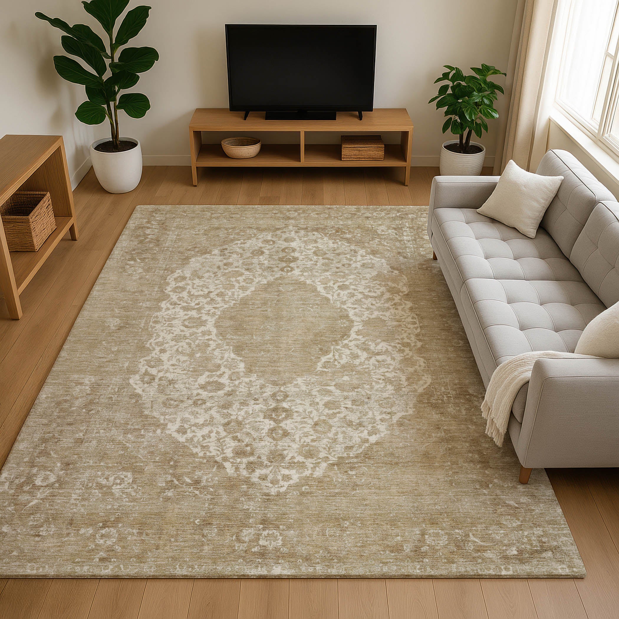 Seville Machine Washable Traditional Ivory Rug 2'6" x 3'10" #shape_Rectangle