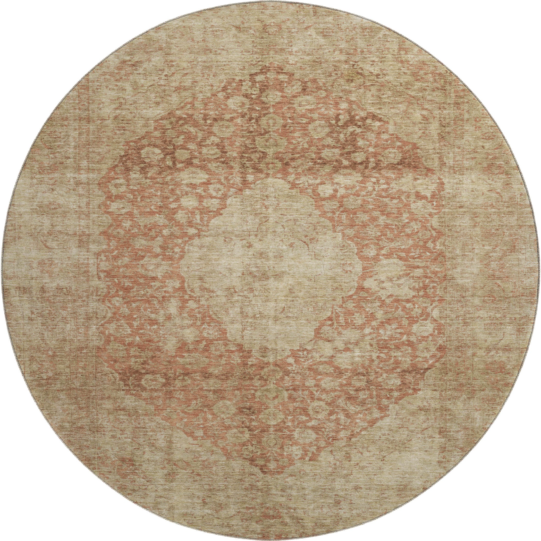 Seville Machine Washable Traditional Paprika Orange Rug 8' x 8' #shape_Round