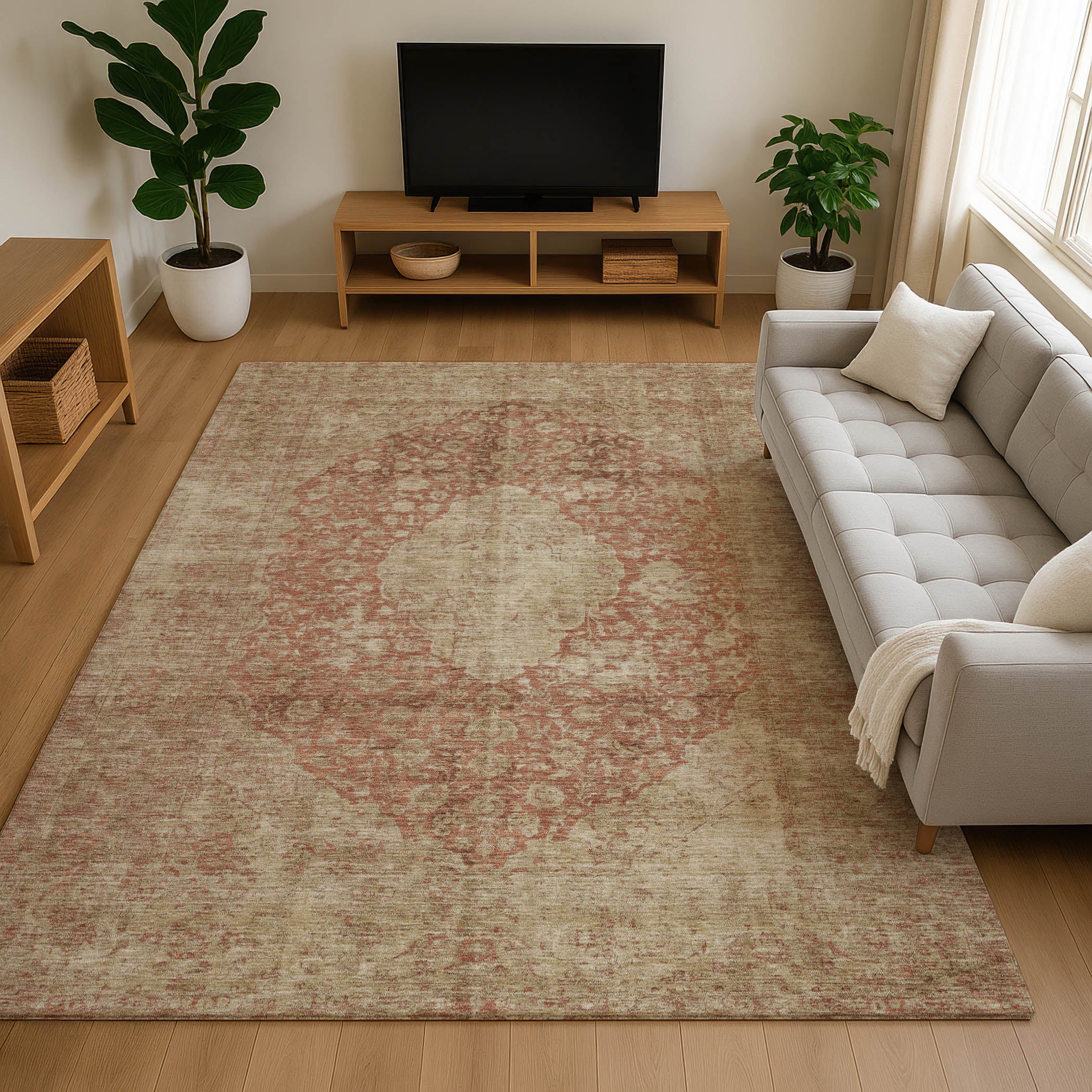 Seville Machine Washable Traditional Paprika Orange Rug 2'6" x 3'10" #shape_Rectangle