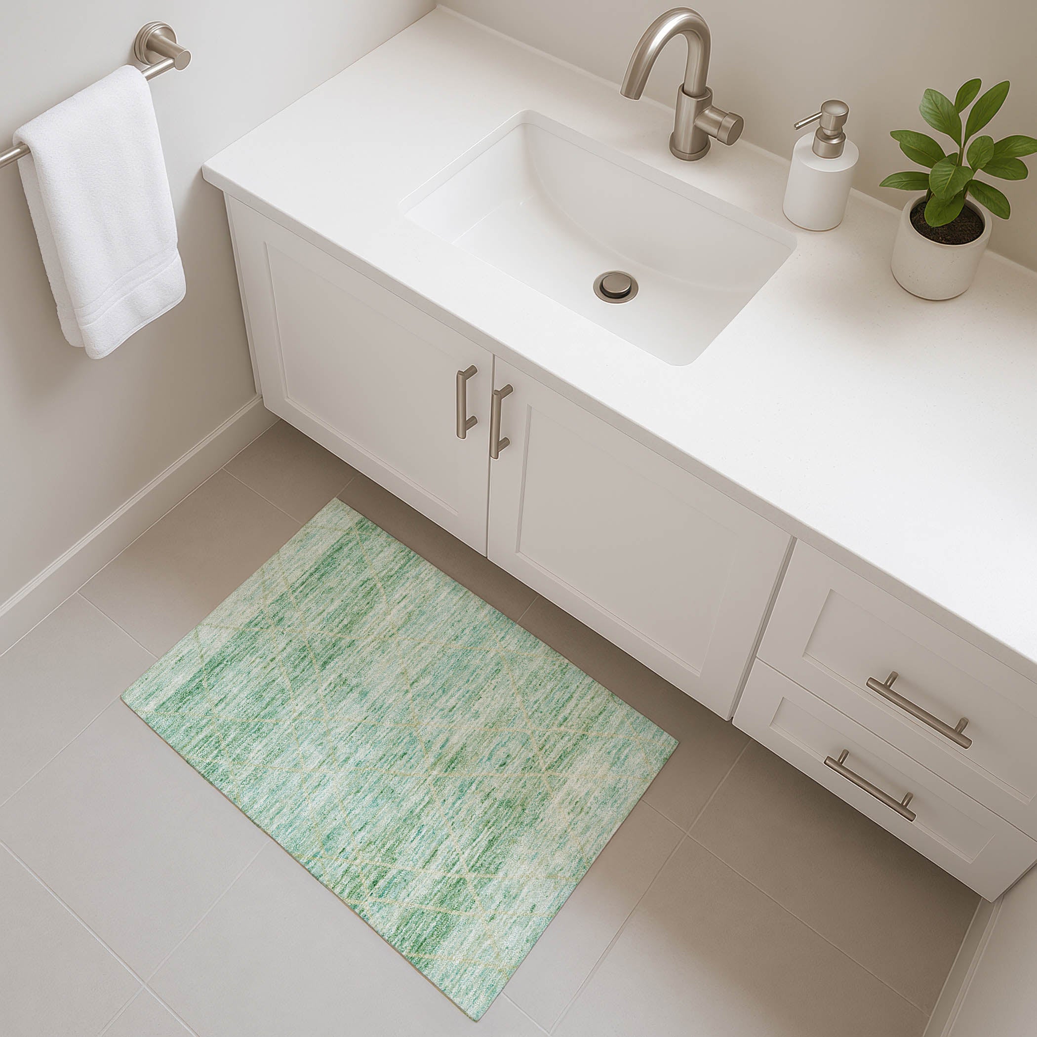 Nairobi Machine Washable Transitional Aloe Green Rug 1'8" x 2'6" #shape_Rectangle