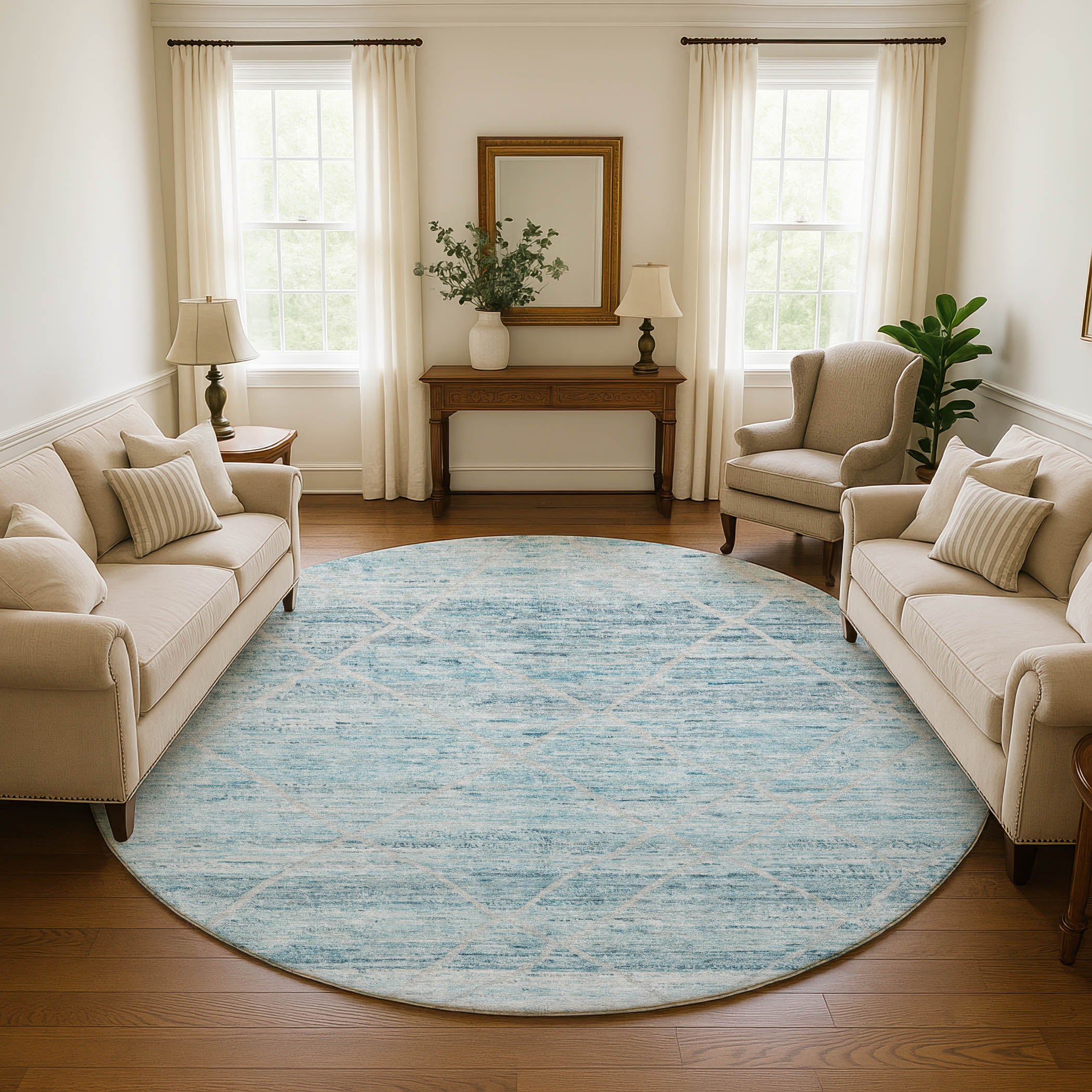Nairobi Machine Washable Transitional Teal Rug 8' x 8' #shape_Round