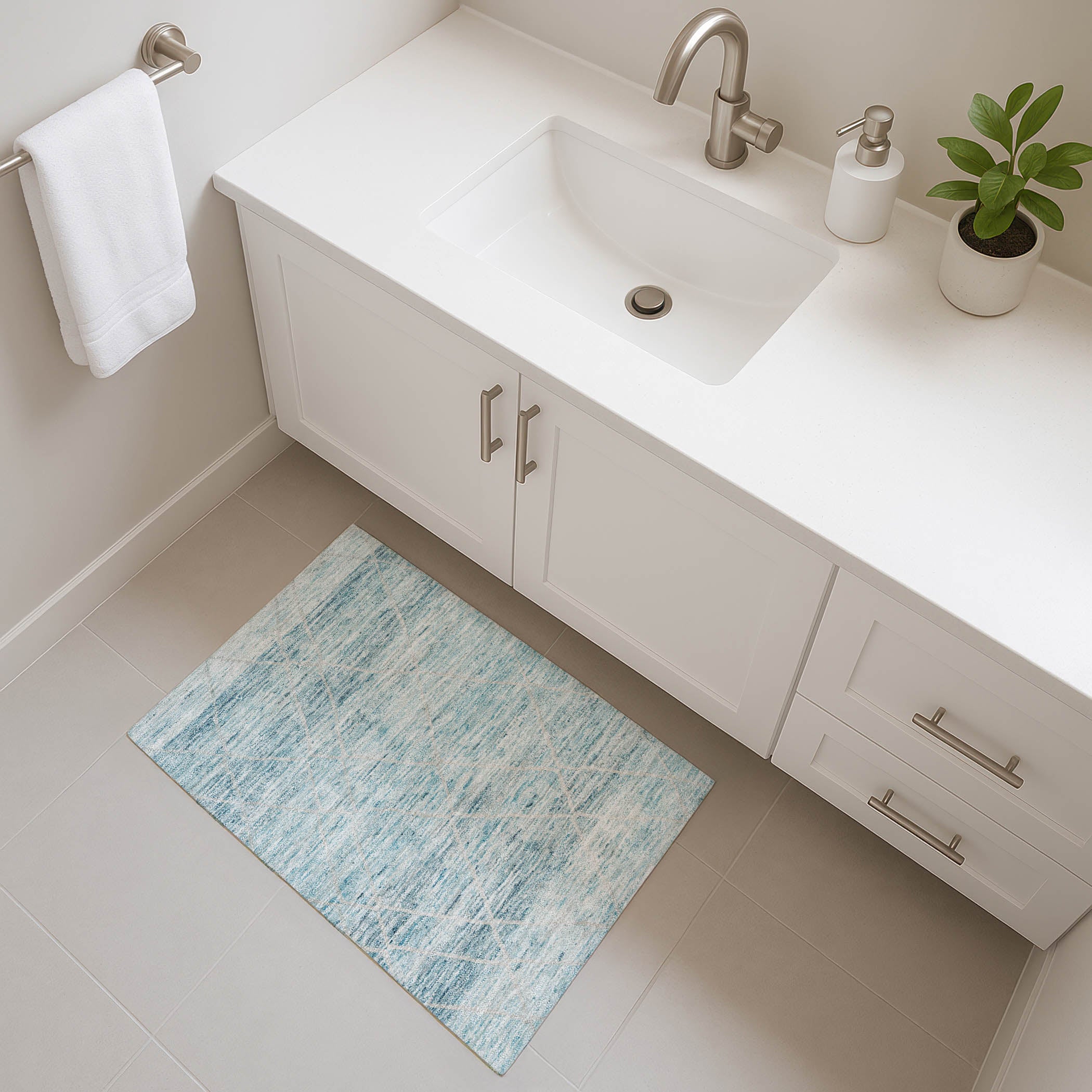 Nairobi Machine Washable Transitional Teal Rug 1'8" x 2'6" #shape_Rectangle