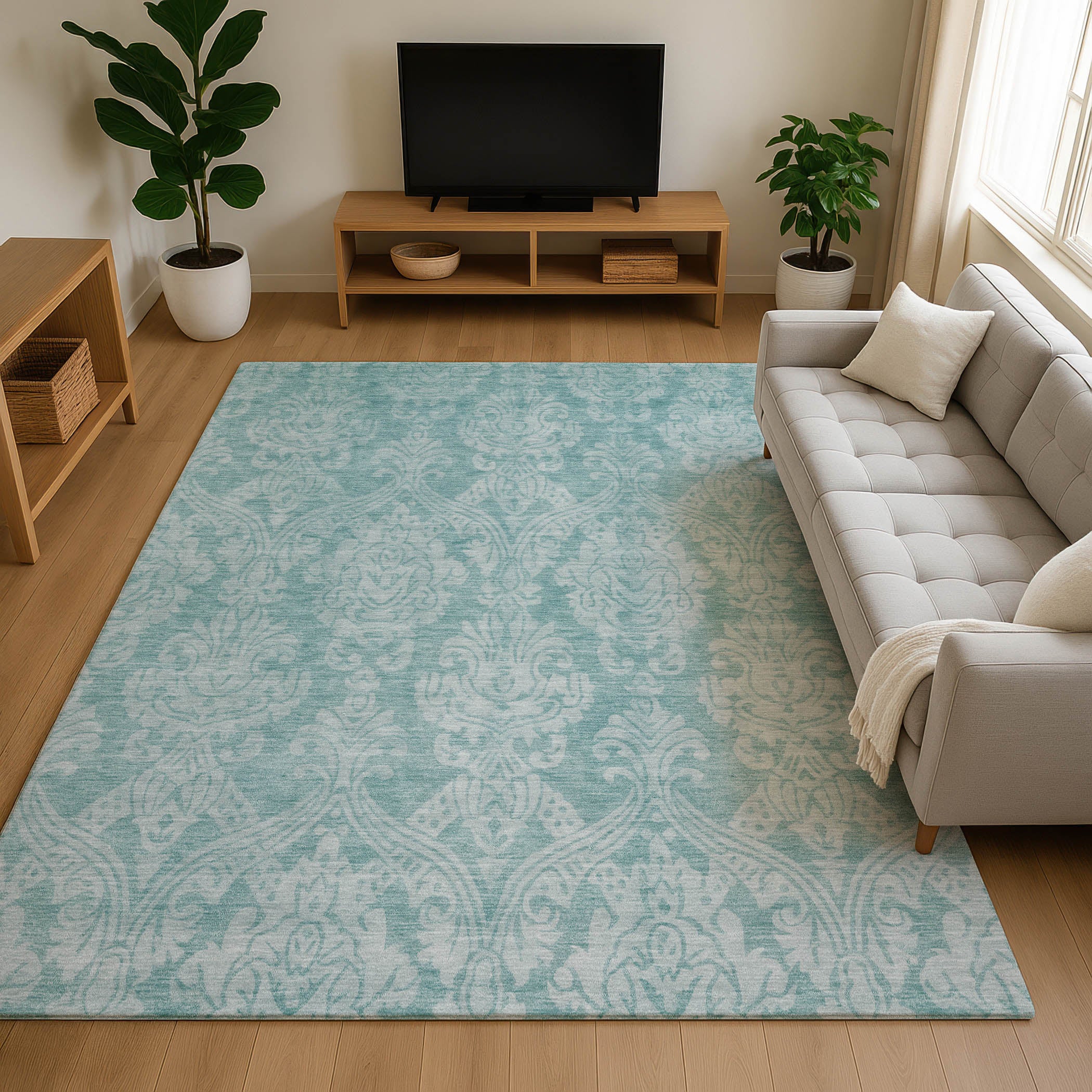 Split Machine Washable Transitional Aqua Teal Rug 2'6" x 3'10" #shape_Rectangle