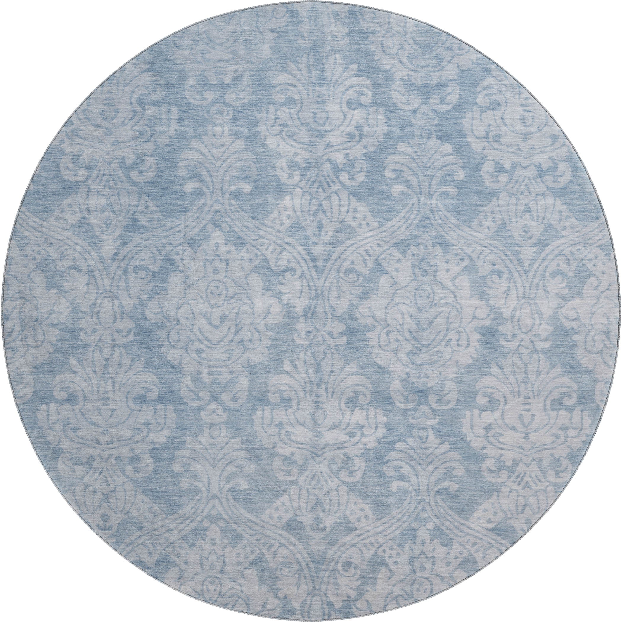 Split Machine Washable Transitional Blue Rug 8' x 8' #shape_Round