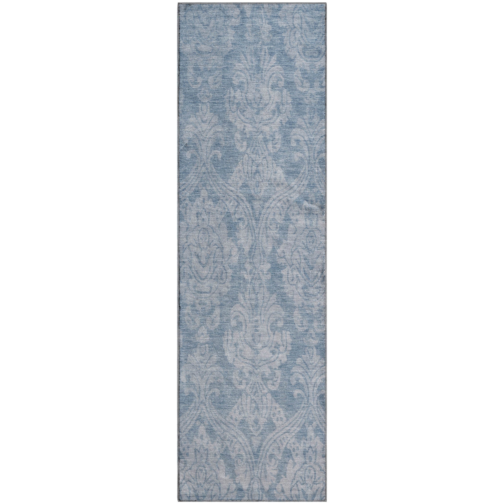 Split Machine Washable Transitional Blue Rug 2'3" x 7'6" #shape_Runner