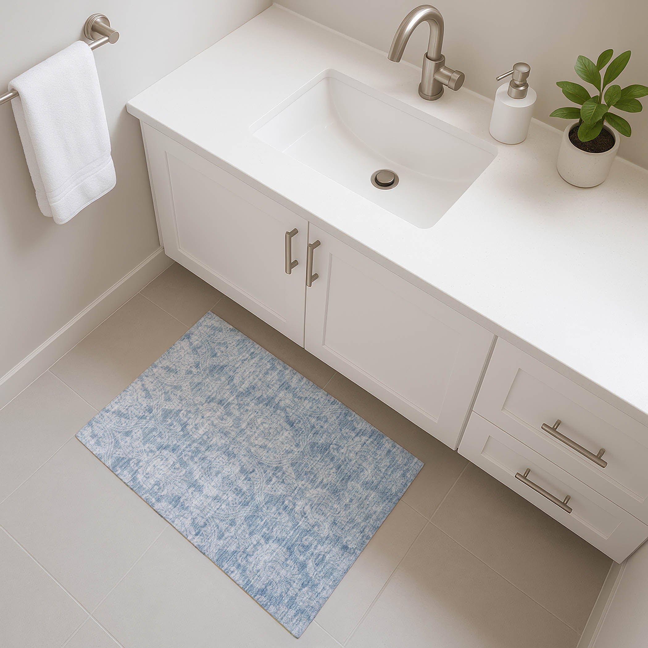 Split Machine Washable Transitional Blue Rug 1'8" x 2'6" #shape_Rectangle