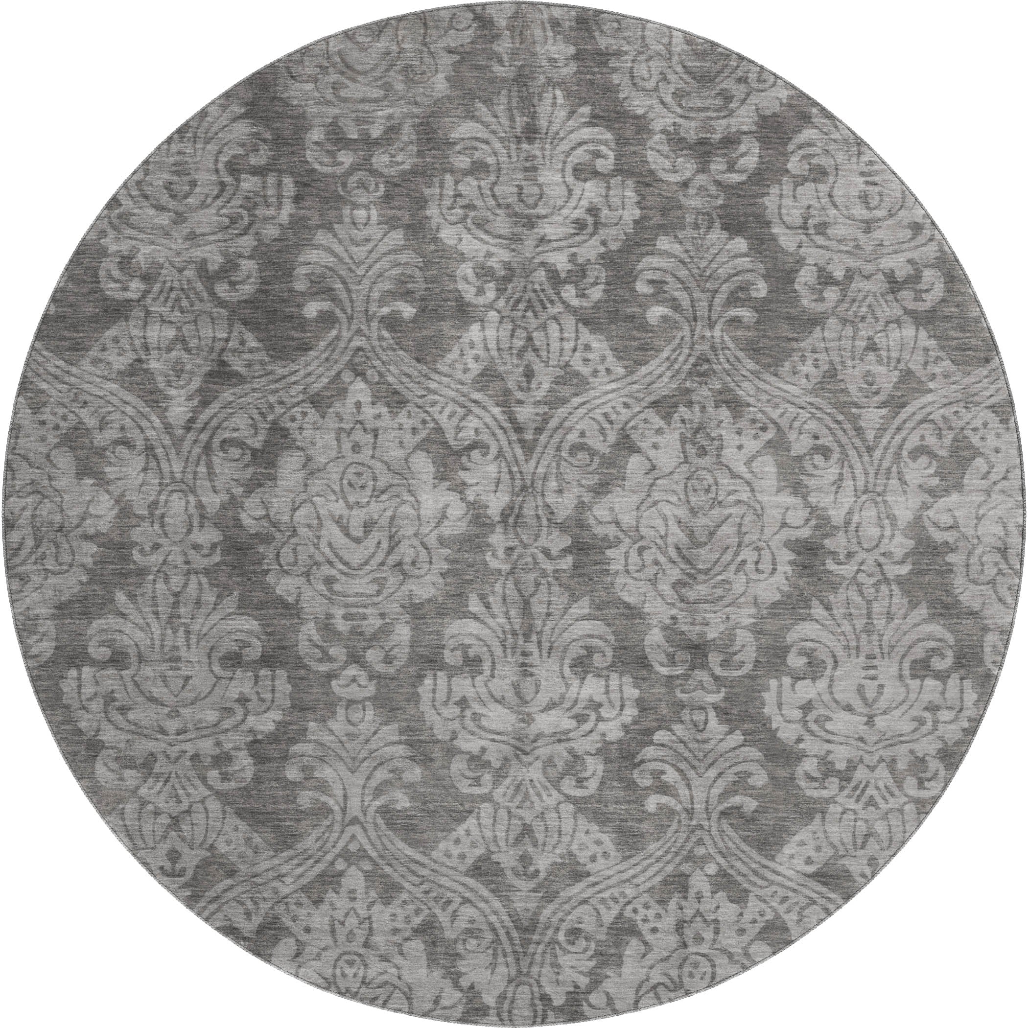 Split Machine Washable Transitional Gray Rug 8' x 8' #shape_Round