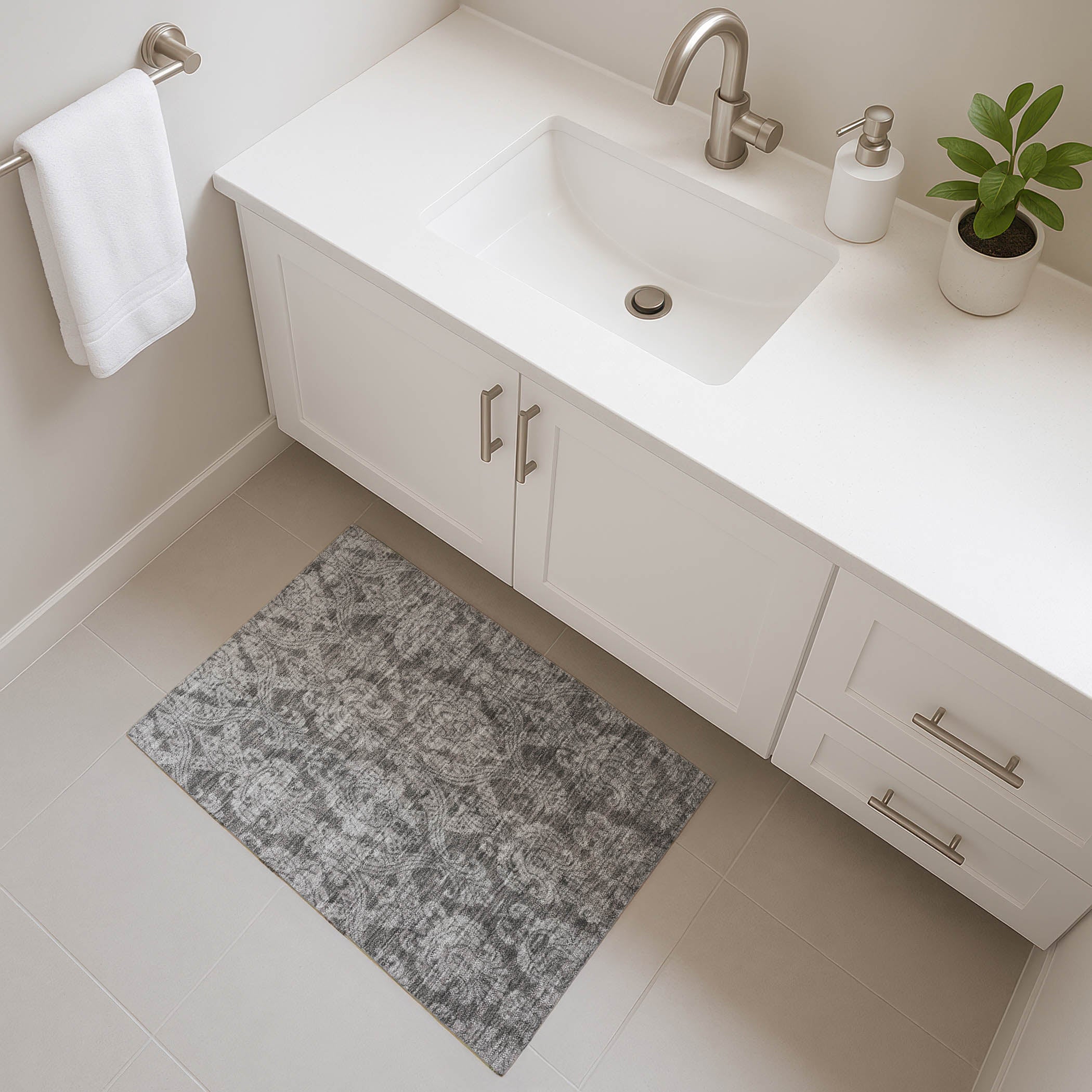 Split Machine Washable Transitional Gray Rug 1'8" x 2'6" #shape_Rectangle