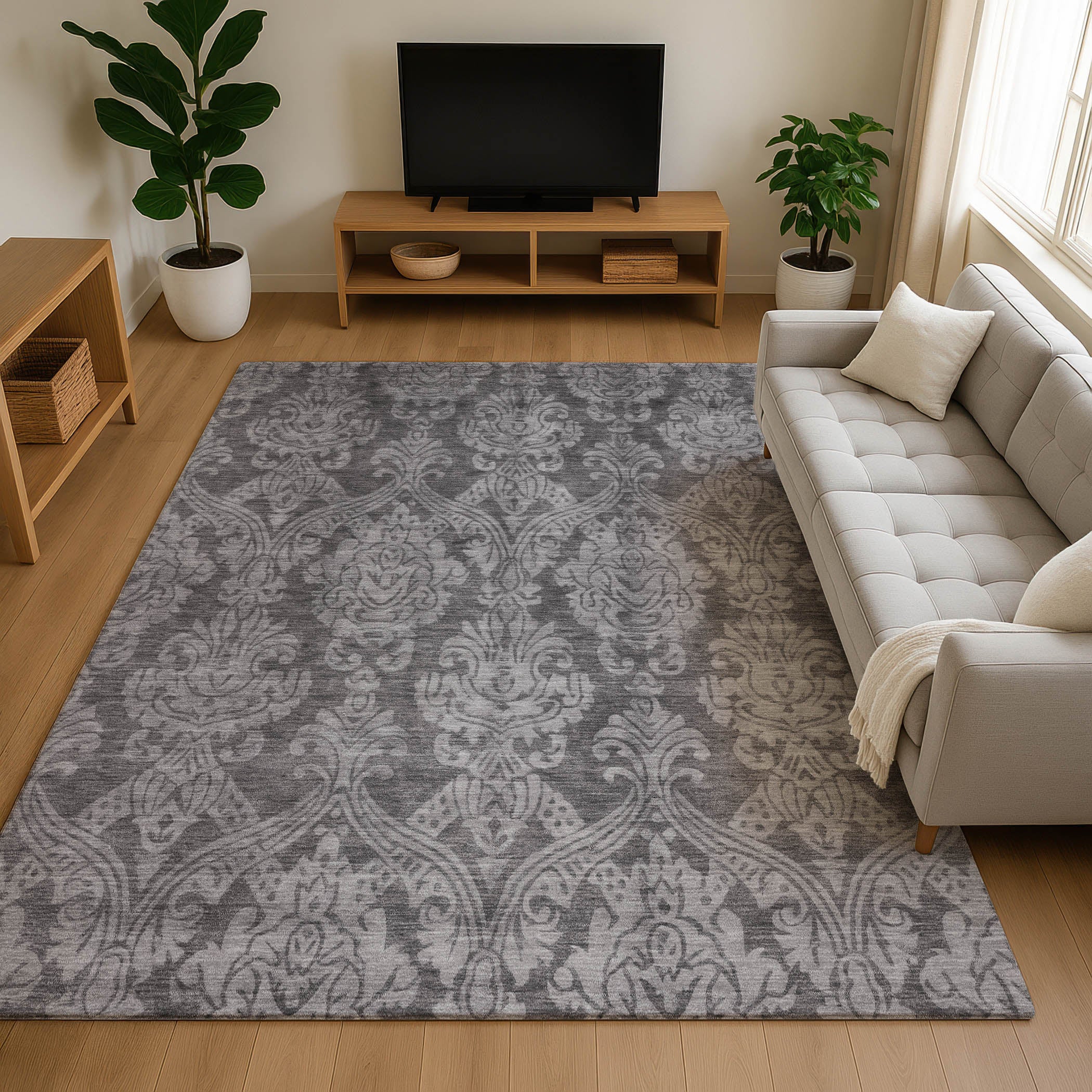 Split Machine Washable Transitional Gray Rug 2'6" x 3'10" #shape_Rectangle