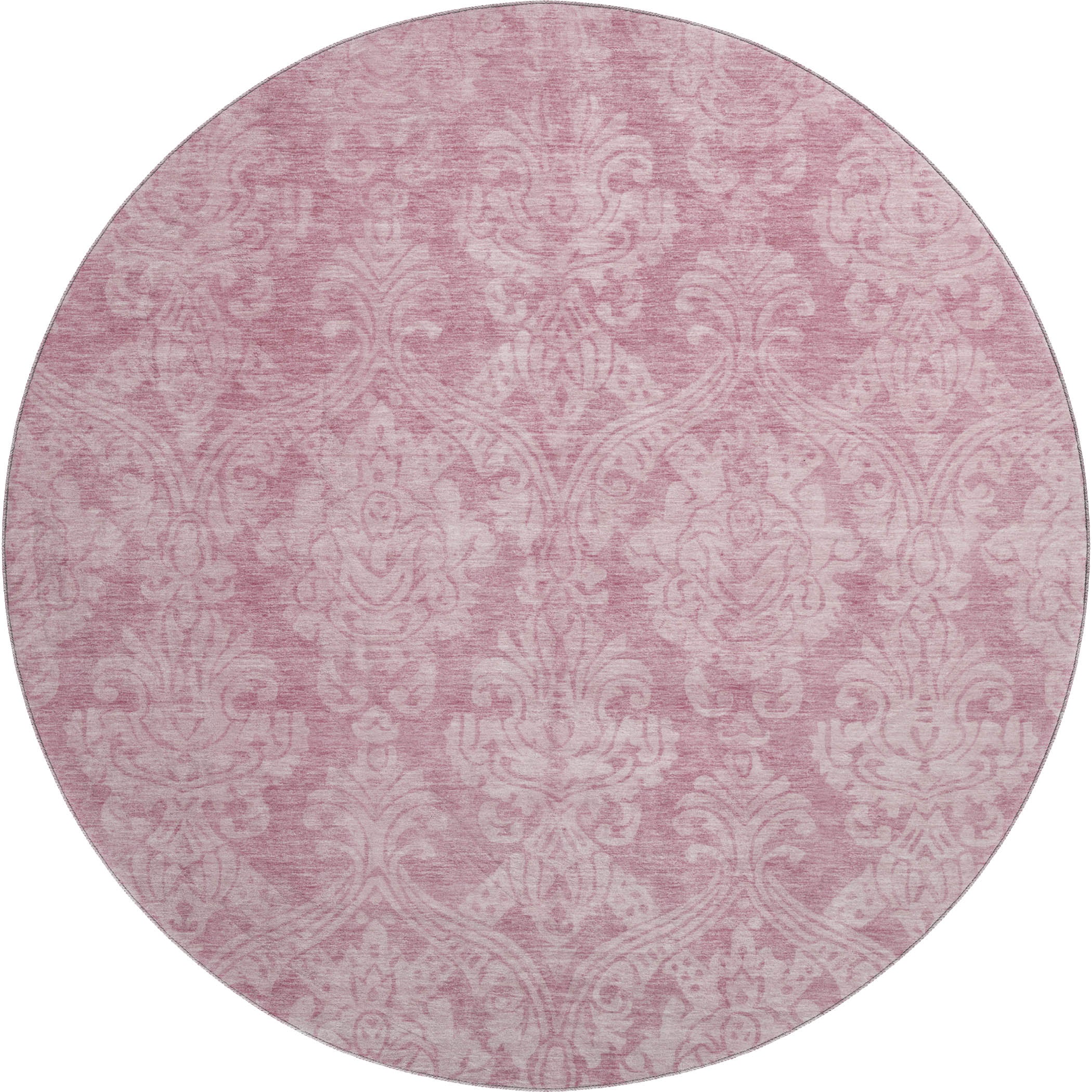 Split Machine Washable Transitional Pink Rug 8' x 8' #shape_Round