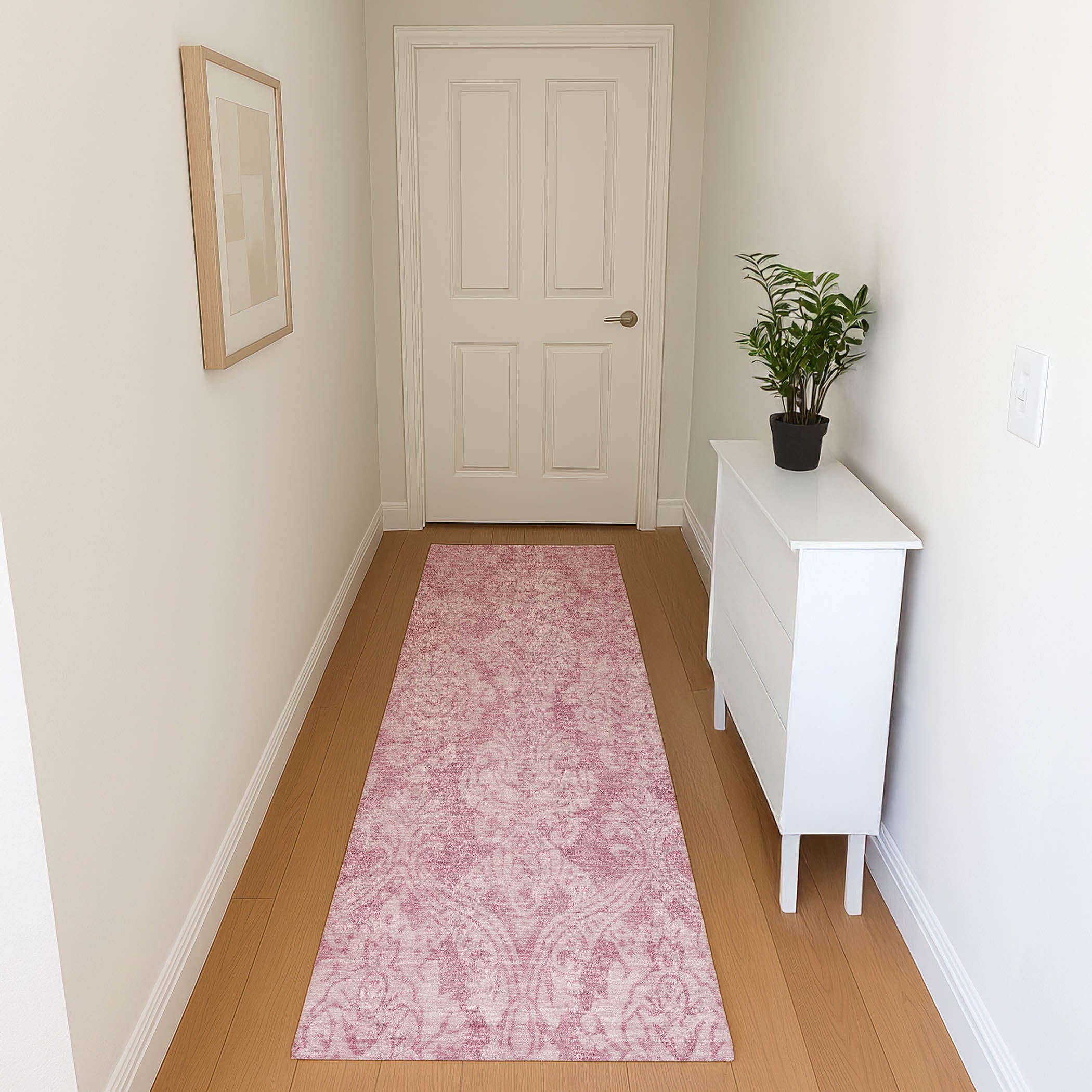 Split Machine Washable Transitional Pink Rug 2'3" x 7'6" #shape_Runner
