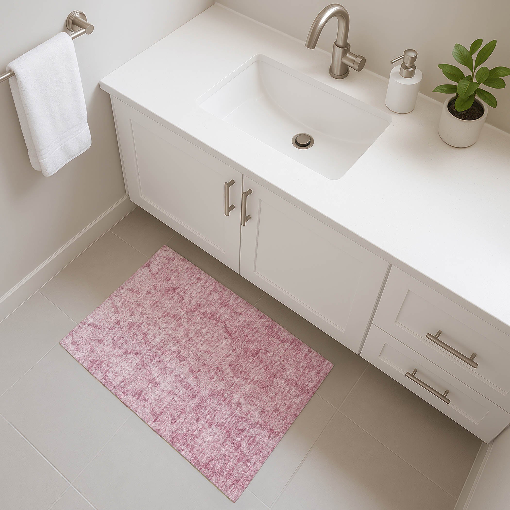 Split Machine Washable Transitional Pink Rug 1'8" x 2'6" #shape_Rectangle