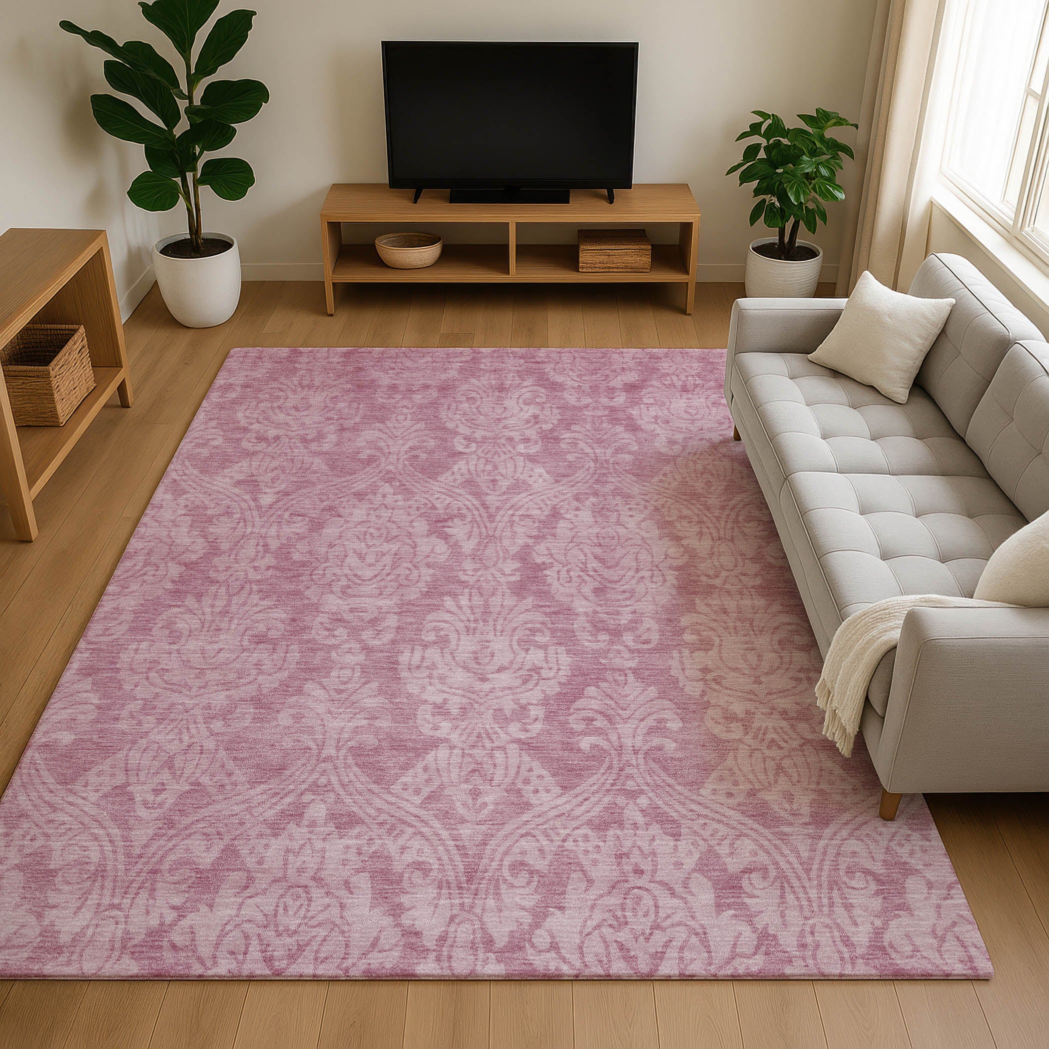 Split Machine Washable Transitional Pink Rug 2'6" x 3'10" #shape_Rectangle