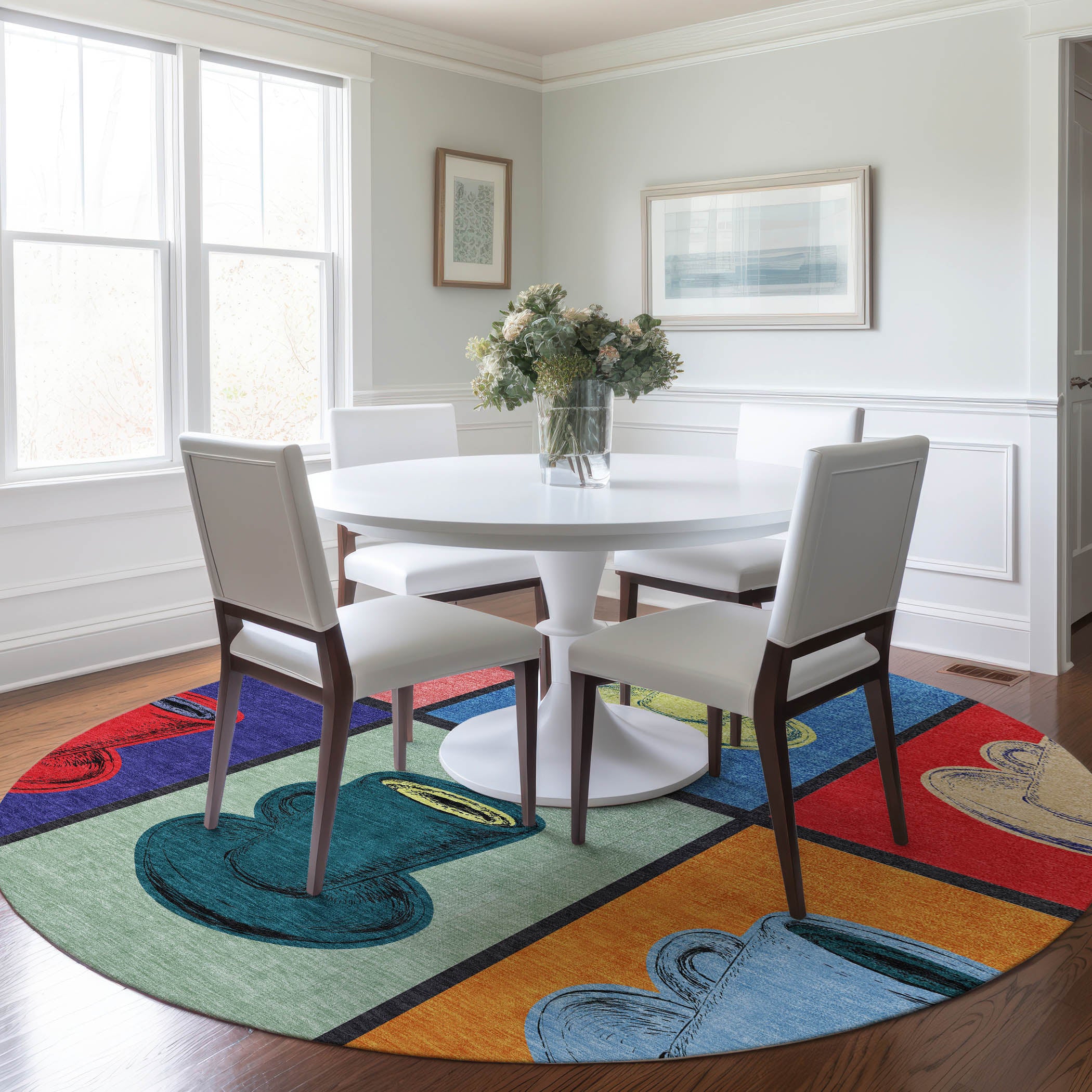Kotor Machine Washable Kitchen Kaleidoscope Multi Rug 8' x 8' #shape_Round
