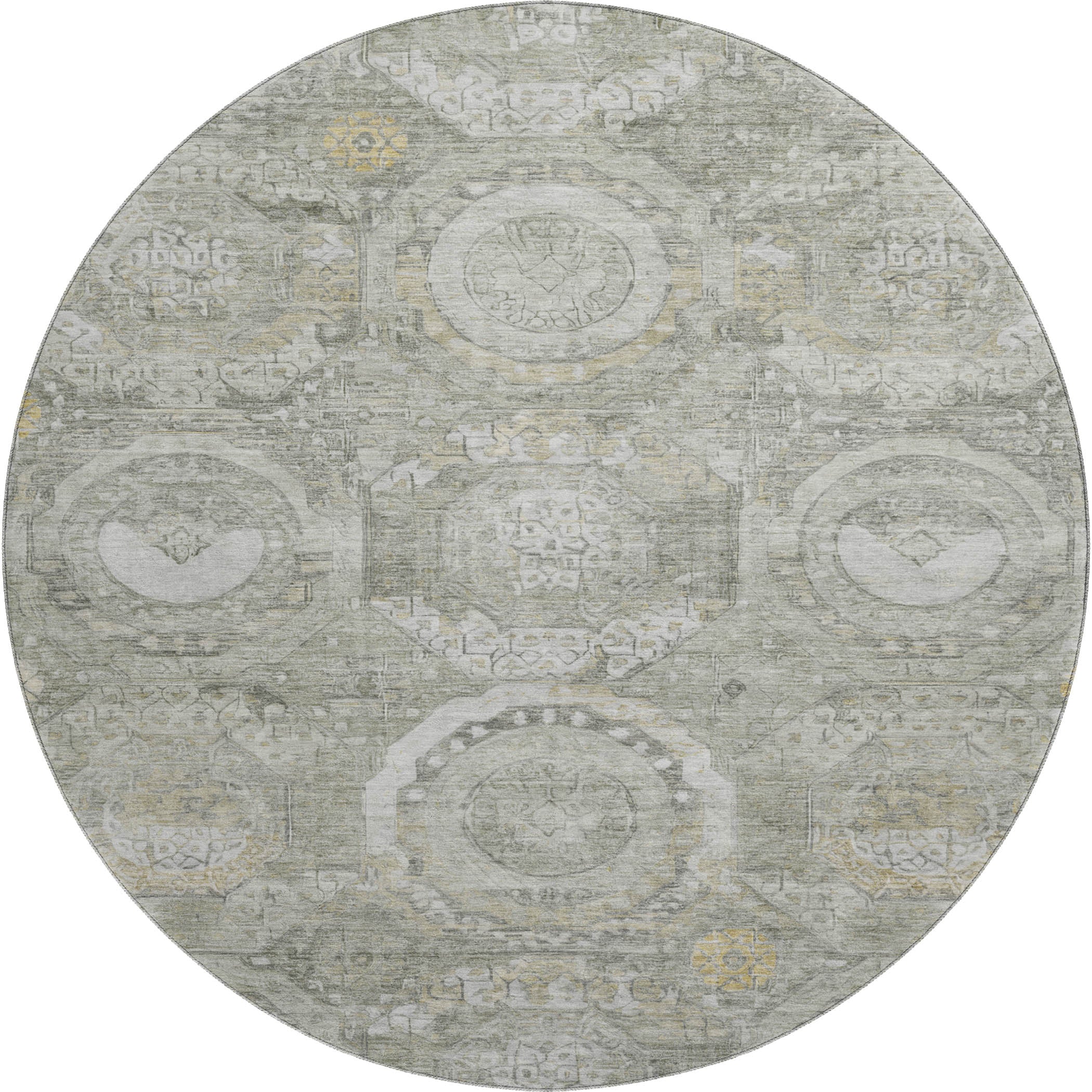 Seoul Machine Washable Transitional Pewter Gray Rug 8' x 8' #shape_Round