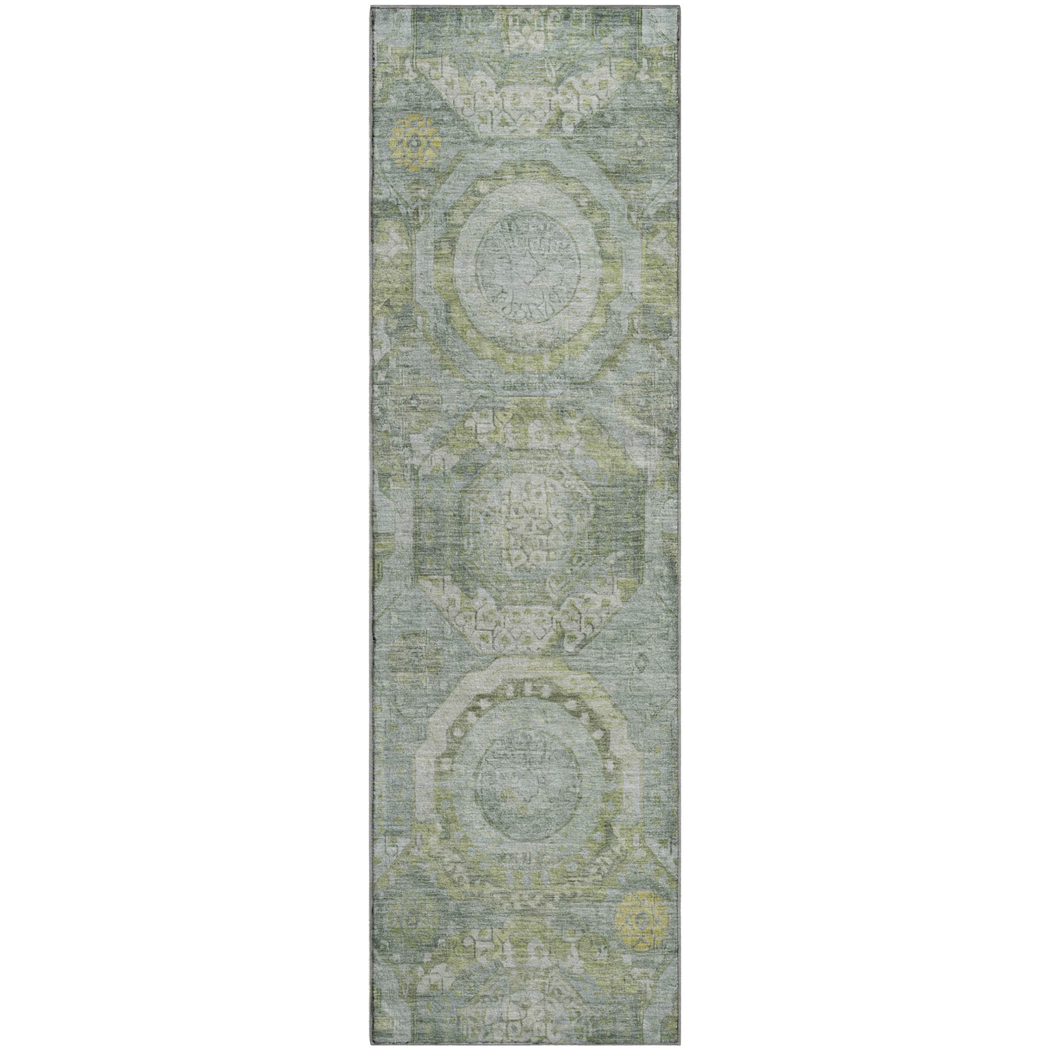Seoul Machine Washable Transitional Sage Green Rug 2'3" x 7'6" #shape_Runner