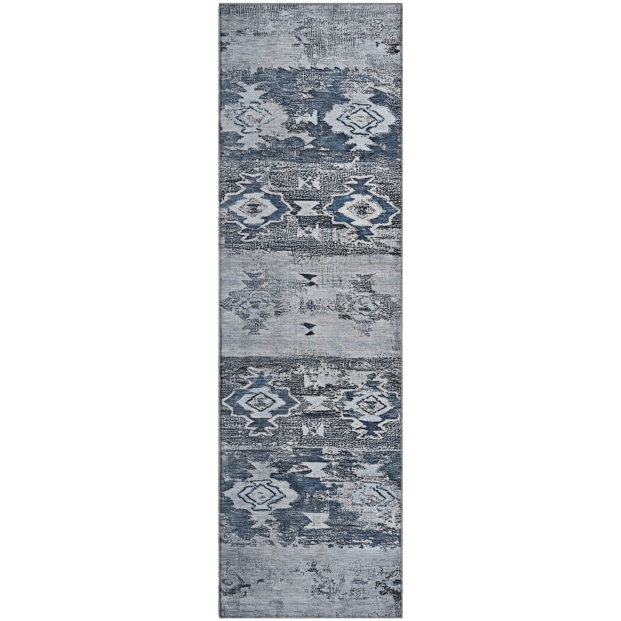 Kotor Machine Washable Transitional Blue Rug 2'3" x 7'6" #shape_Runner