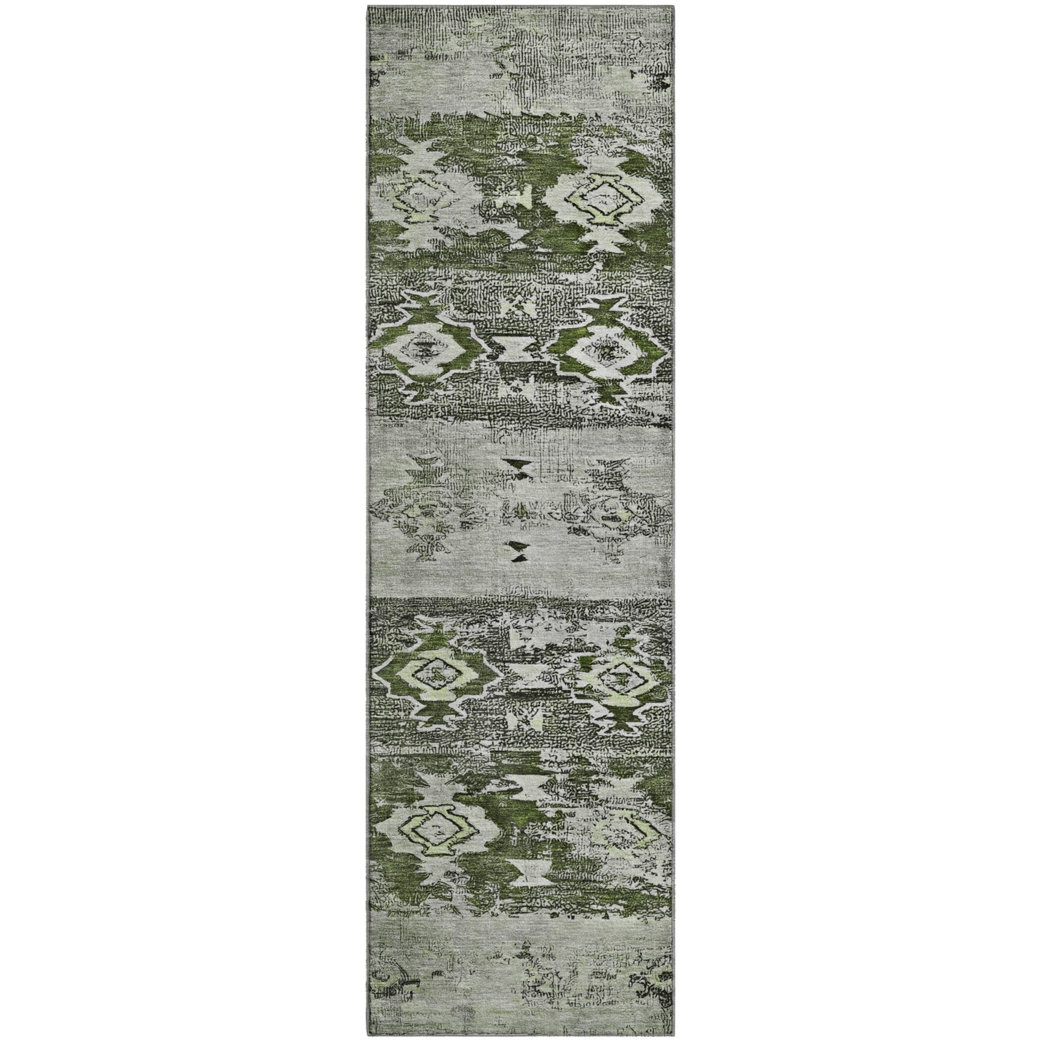 Kotor Machine Washable Transitional Olive Green Rug 2'3" x 7'6" #shape_Runner