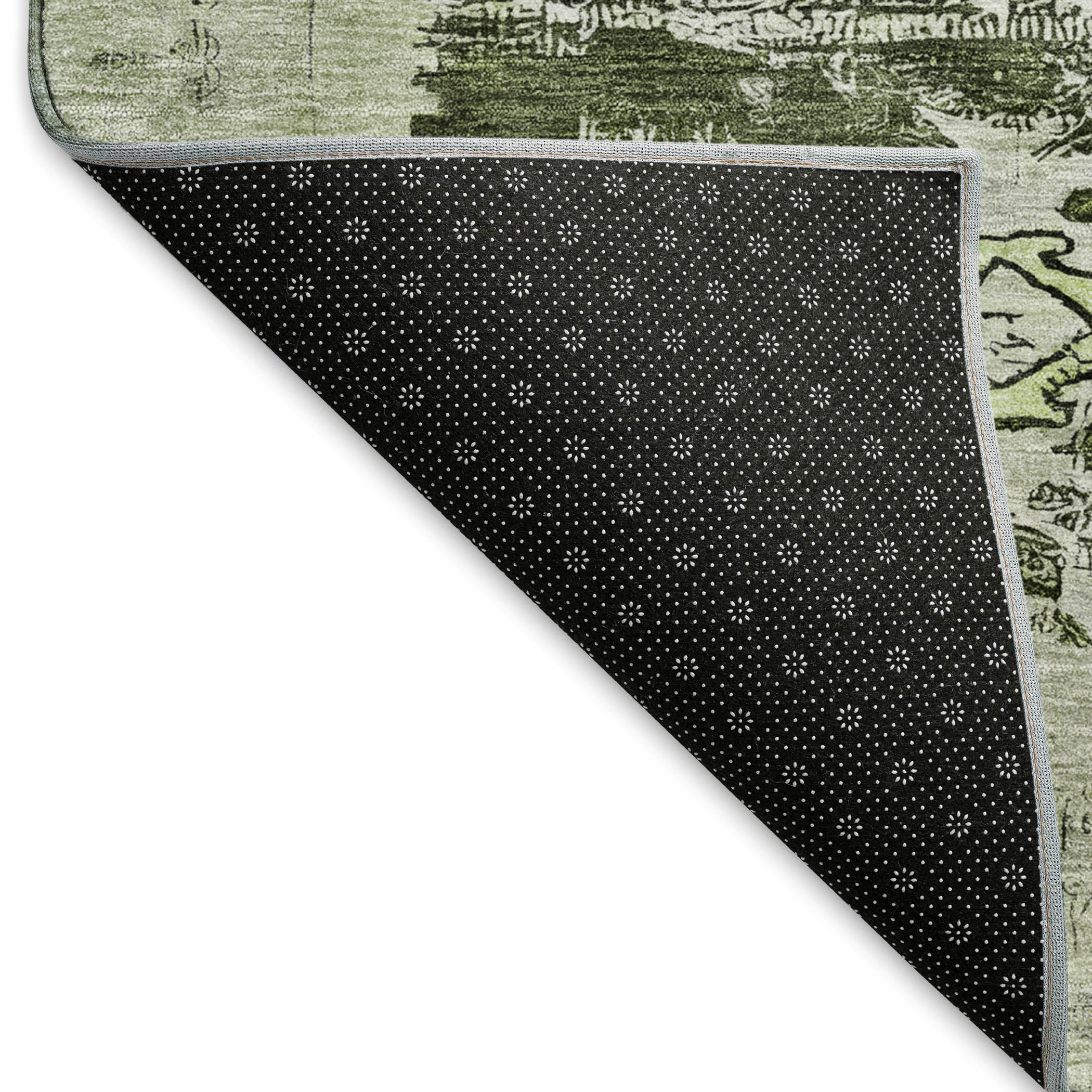 Kotor Machine Washable Transitional Olive Green Rug 1'8" x 2'6" #shape_Rectangle
