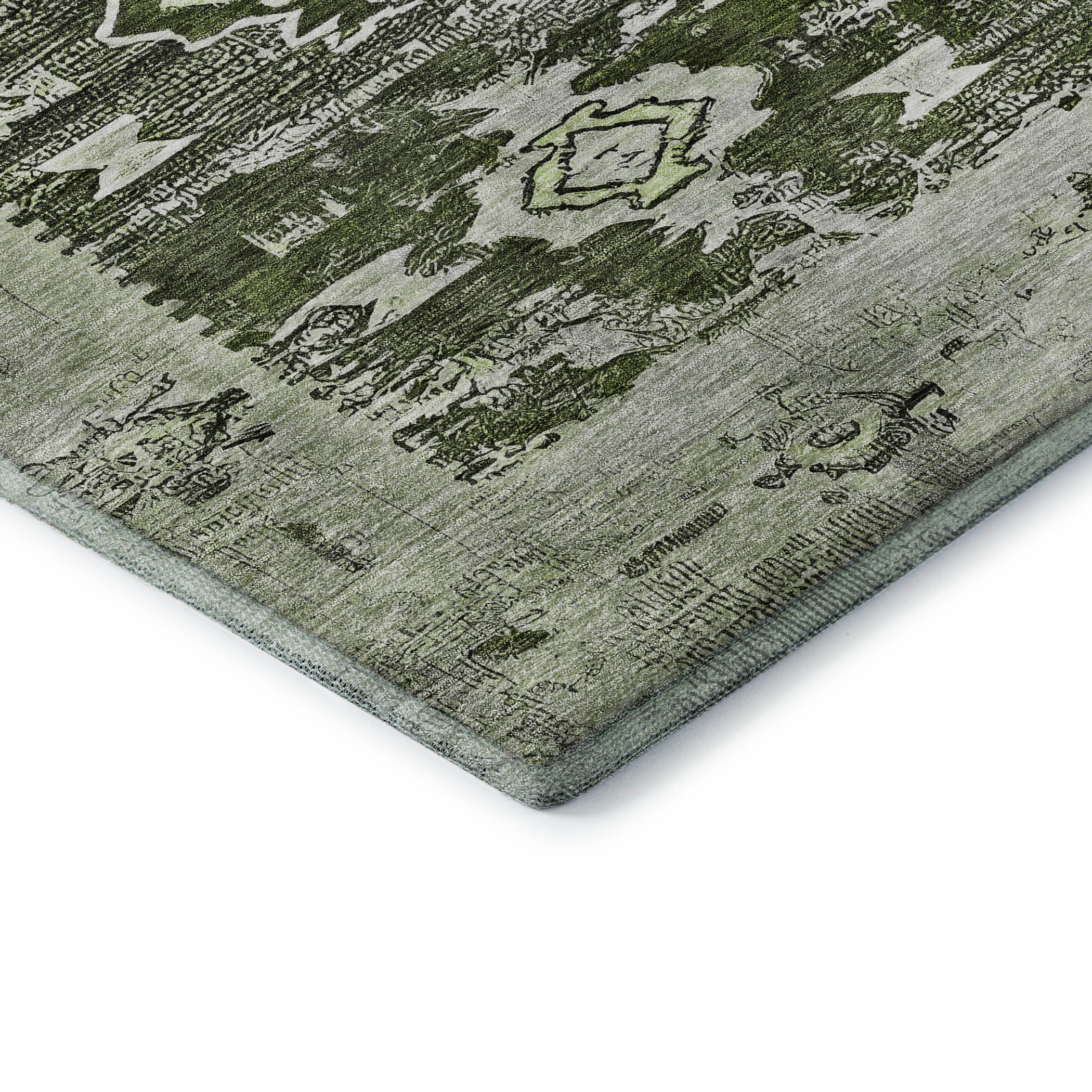 Kotor Machine Washable Transitional Olive Green Rug 1'8" x 2'6" #shape_Rectangle