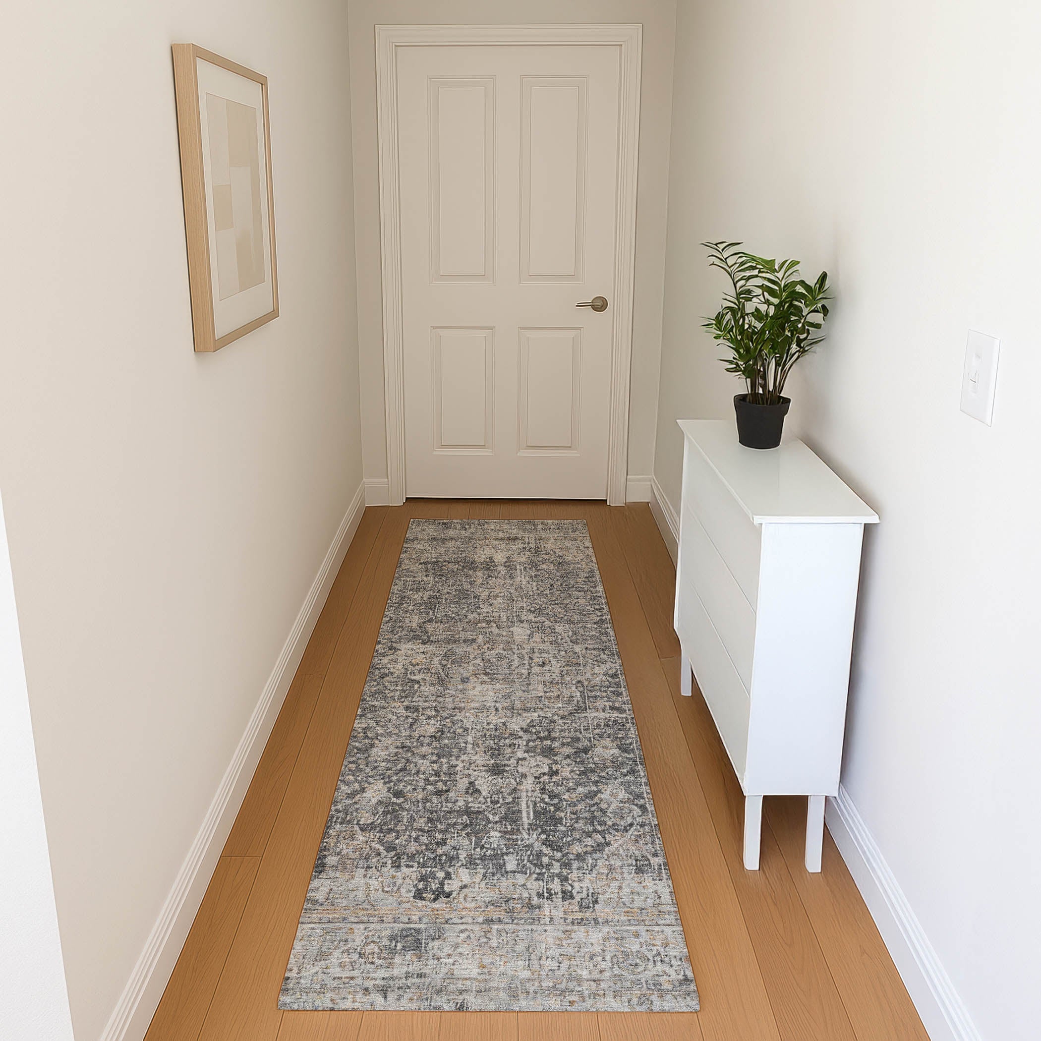 Bogota Machine Washable Traditional Charcoal Gray Rug 2'3" x 7'6" #shape_Runner