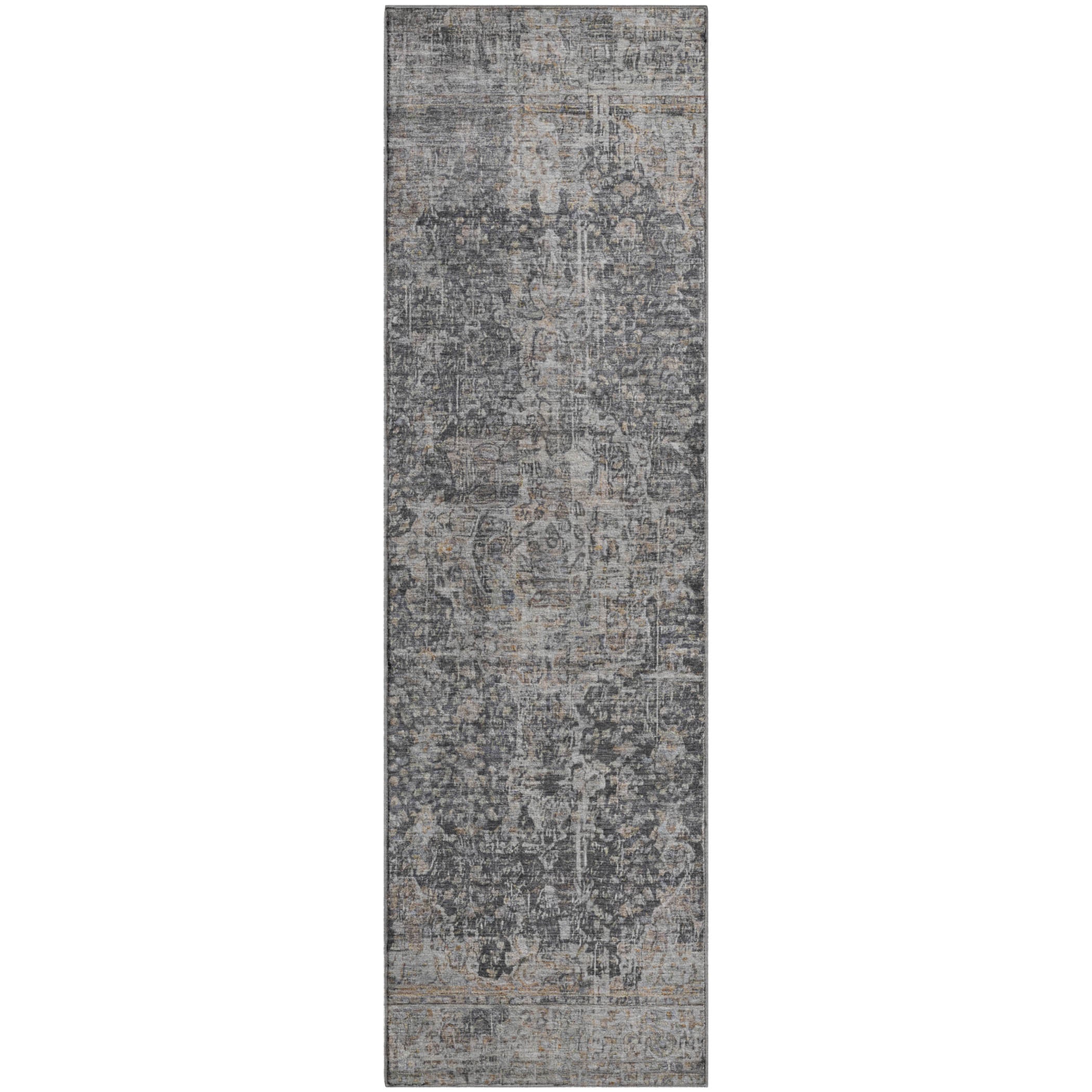 Bogota Machine Washable Traditional Charcoal Gray Rug 2'3" x 7'6" #shape_Runner